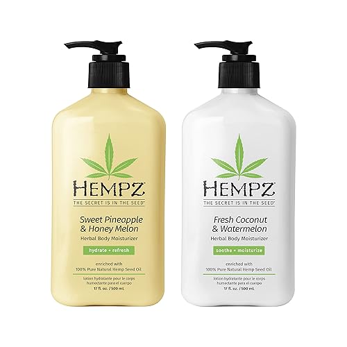 Hempz Body Lotion - Sweet Pineapple & Honey Melon + Coconut & Watermelon Daily Moisturizing Cream, Shea Butter, Aloe - Skin Care Products, Hemp Seed