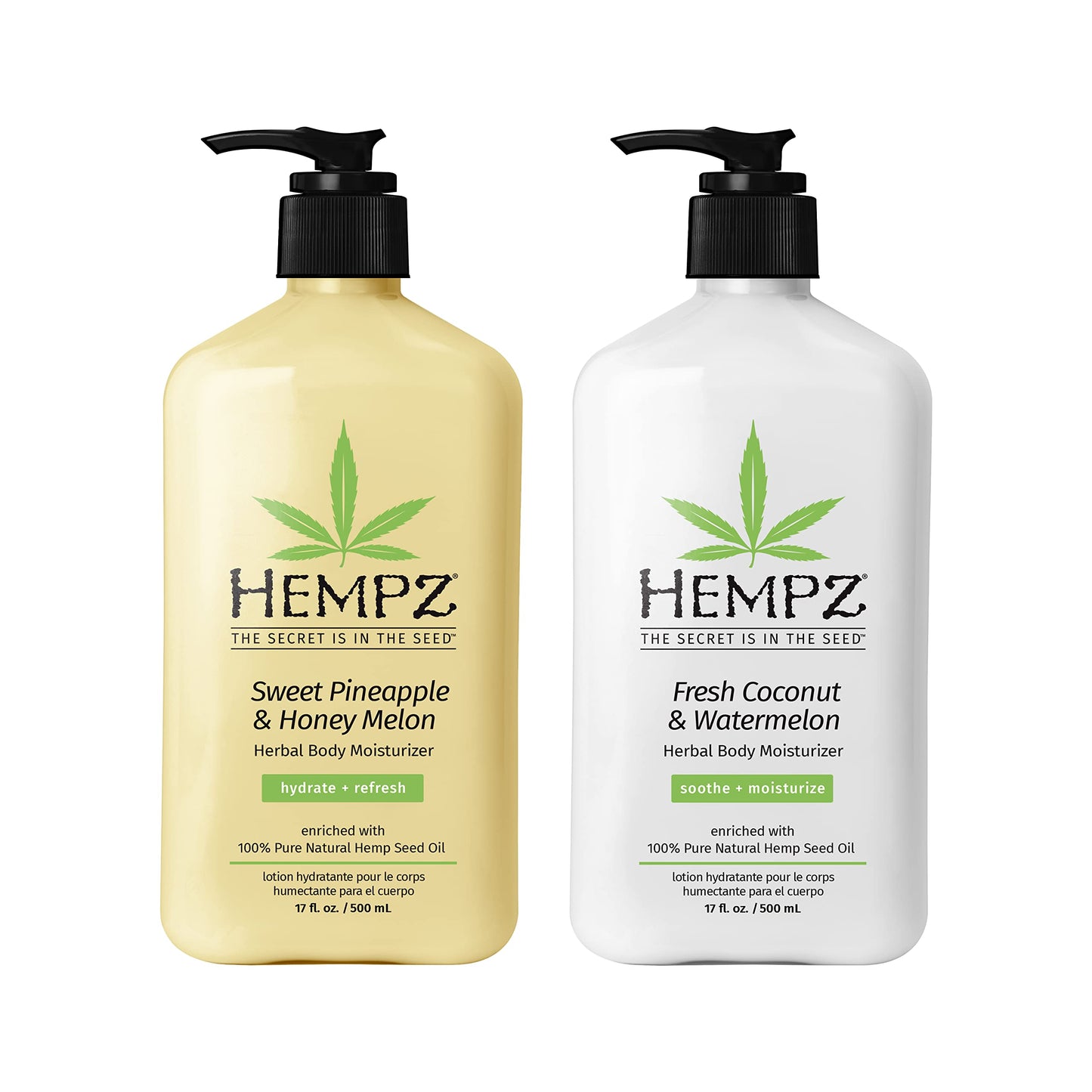 Hempz Body Lotion - Sweet Pineapple & Honey Melon + Coconut & Watermelon Daily Moisturizing Cream, Shea Butter, Aloe - Skin Care Products, Hemp Seed
