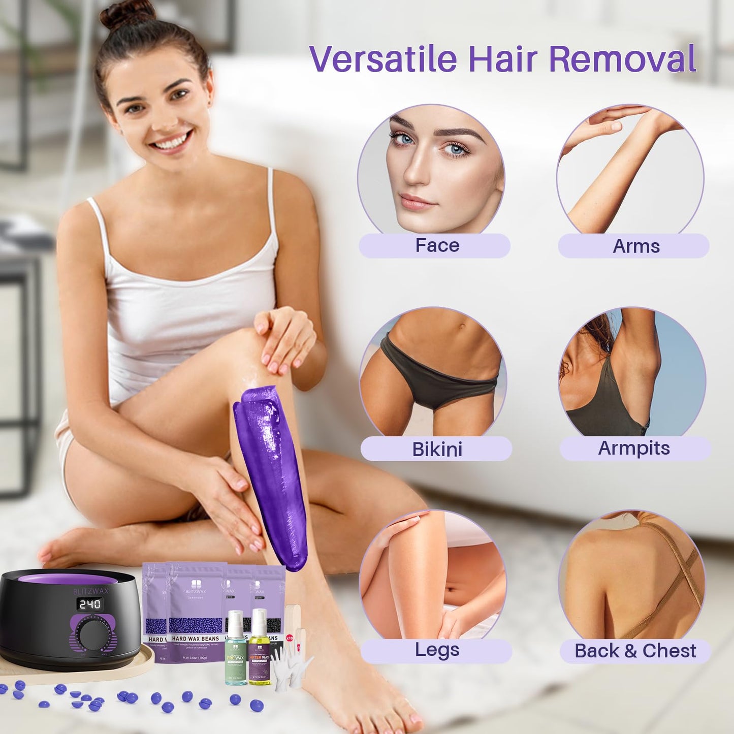 BLITZWAX Brazilian and Bikini Waxing Kit for Women, Hard Wax Warmer for Face, Legs and Body, At Home Hair Removal Kit, Beginner Friendly, Digital Fast Beauty and Personal Care BLITZWAX