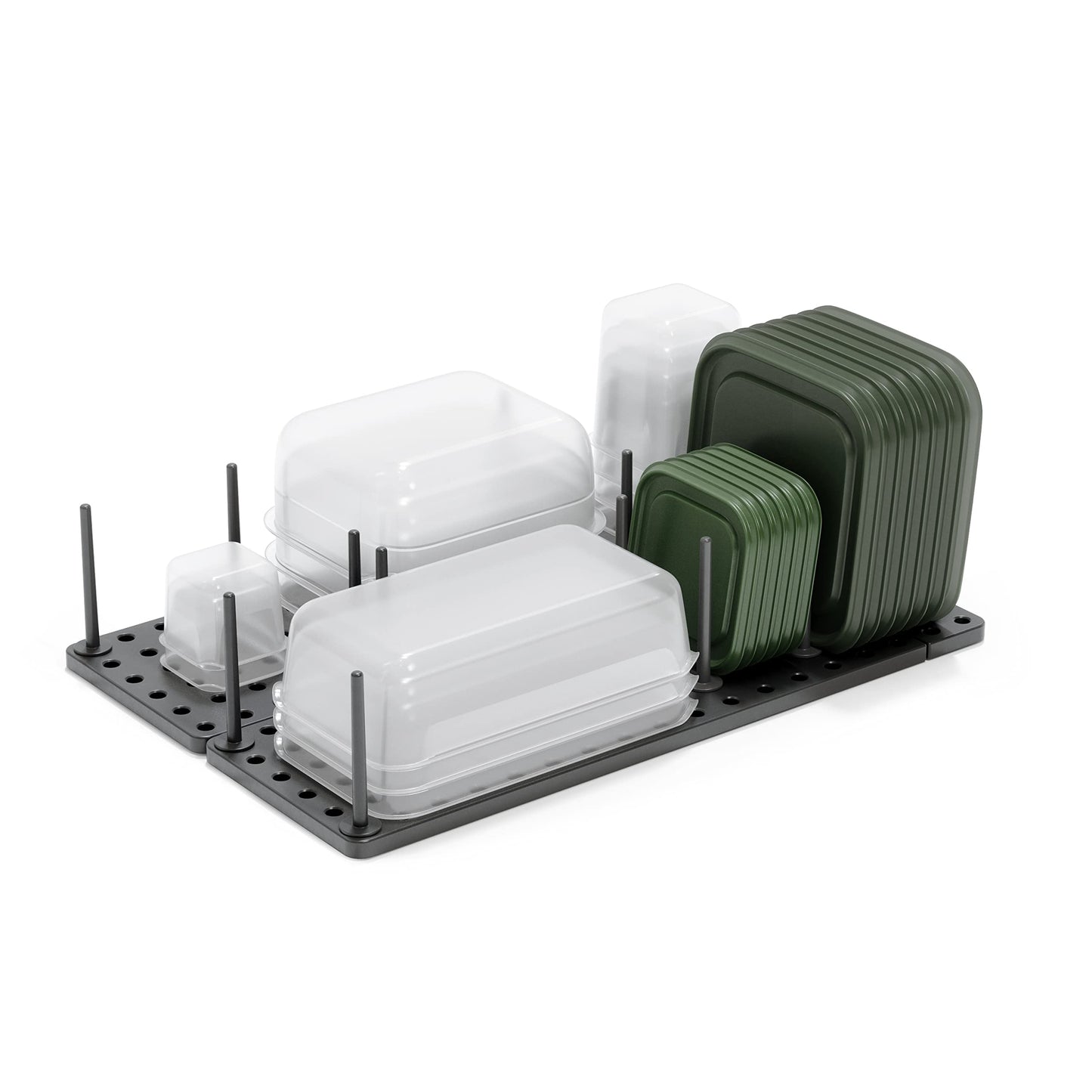 Peggy Kitchen Drawer Cupboard Organizer Tray - Adjustable Storage System For Food Containers, Cookware, Serveware, Utensils and More, Grey