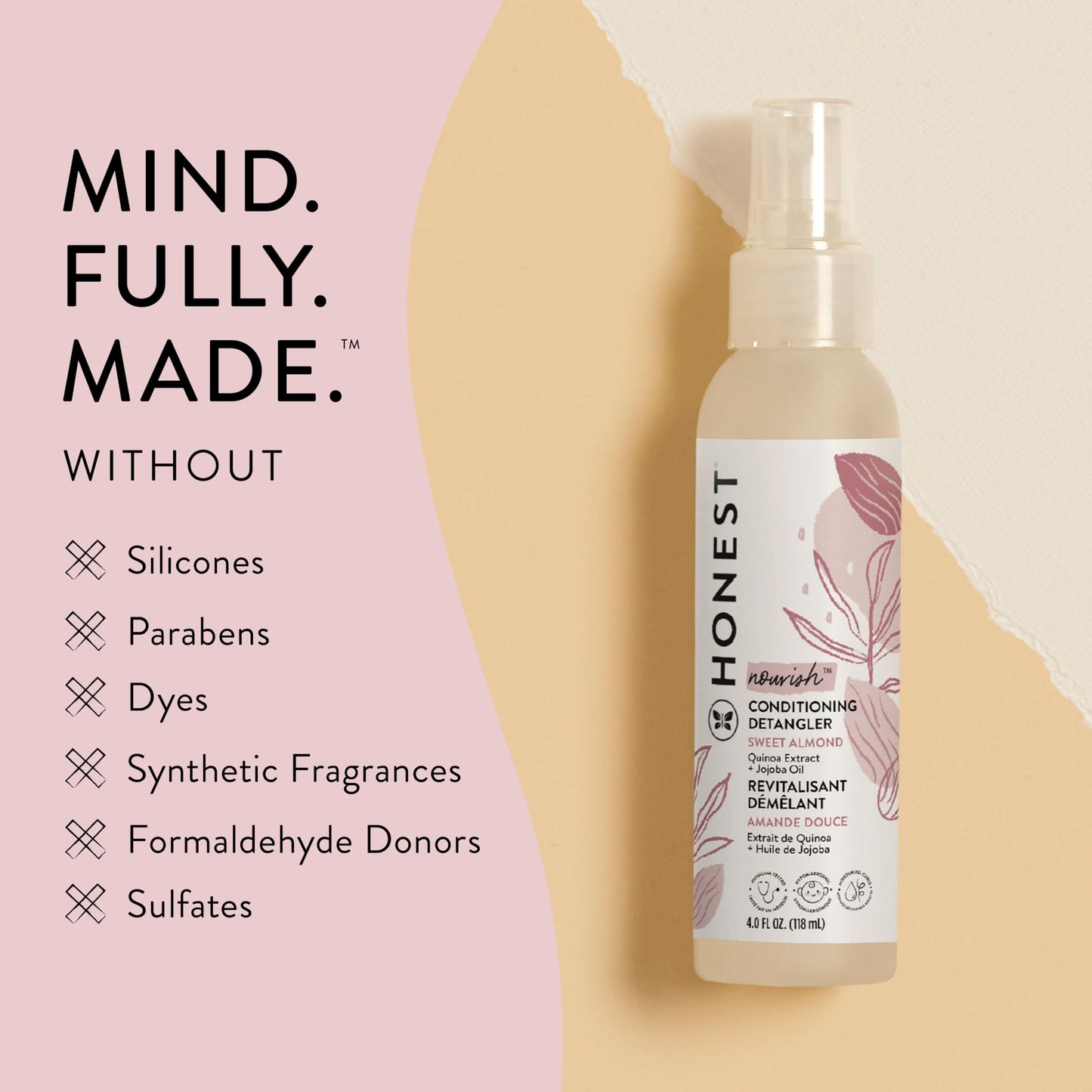 The Honest Company Conditioning Hair Detangler Leave-in Conditioner and Fortifying Spray, Tear Free, Cruelty-Free, Hypoallergenic, Almond Nourishing
