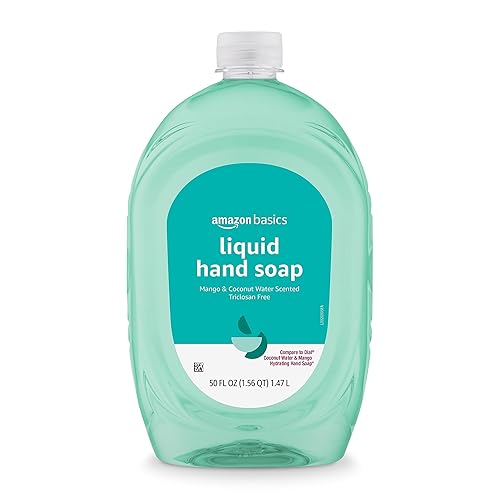 Amazon Basics Liquid Hand Soap Refill, Mango and Coconut Water Scent, Triclosan-Free, Dermatologist Tested, pH Balanced, Paraben-Free, 50 Fl Oz (Pack