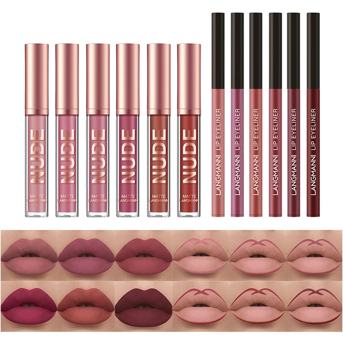 BestLand 12Pcs Matte Liquid Lipstick + Lip Liner Pens Set, Velvety Nude Lip Stain Waterproof Long Wear Makeup Gift Set Beauty and Personal Care BestLand