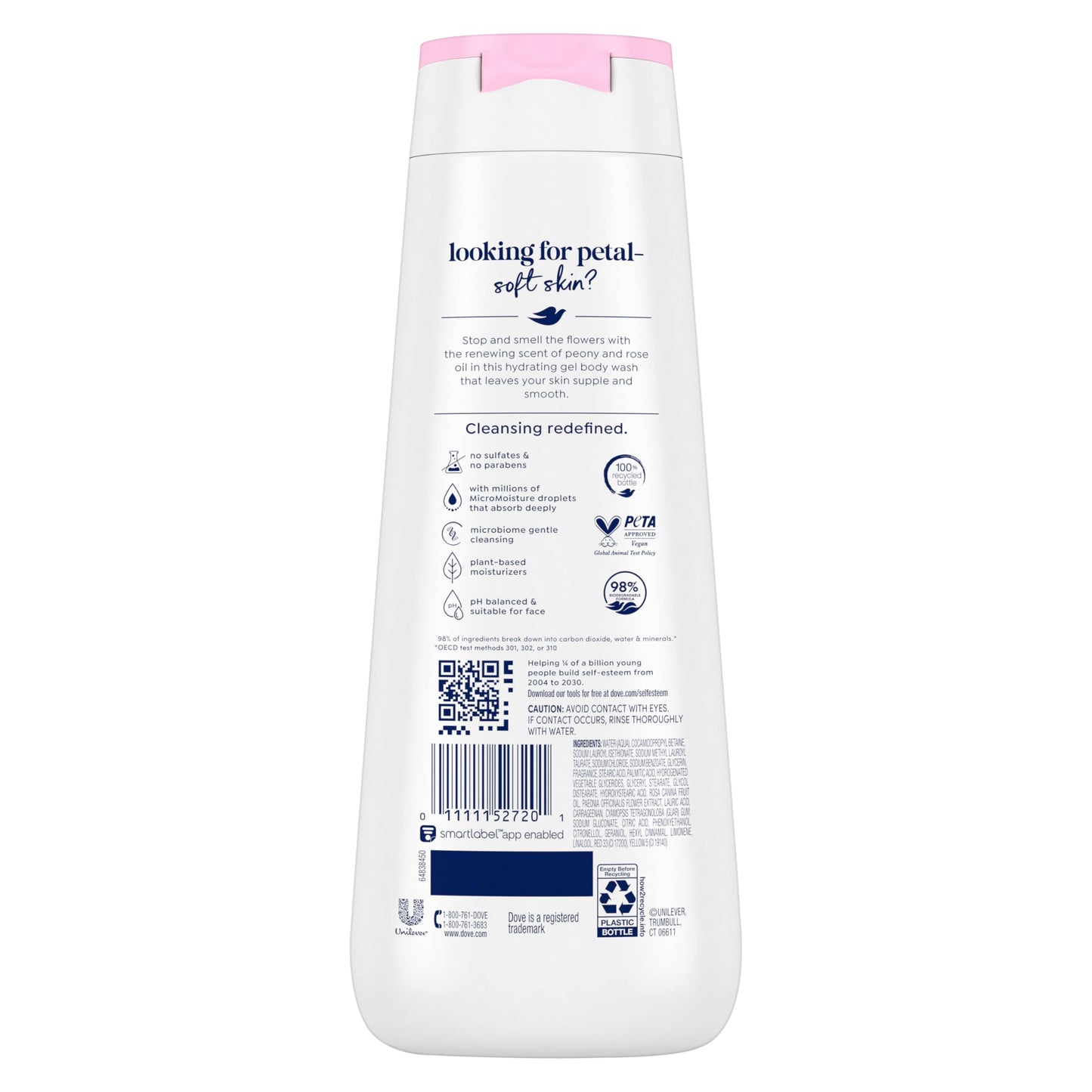 Dove Body Wash Renew Peony & Rose Oil For 24hr Lotion-Soft Skin Moisturizing Skin Cleanser with No Sulfates No Parabens 20 oz