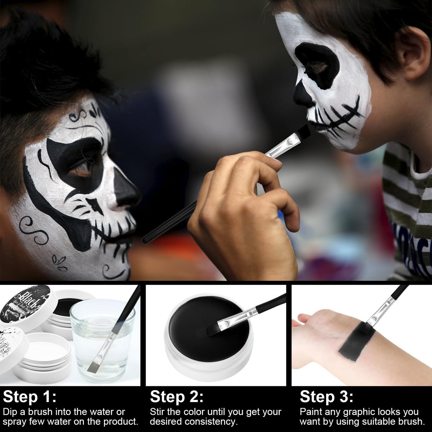 Black and White Face Paint Set - 2.47 oz Halloween Face Body Paint Skeleton Ghost Skull Cosplay Costume Professional SFX Corpse Special Effects Makeup