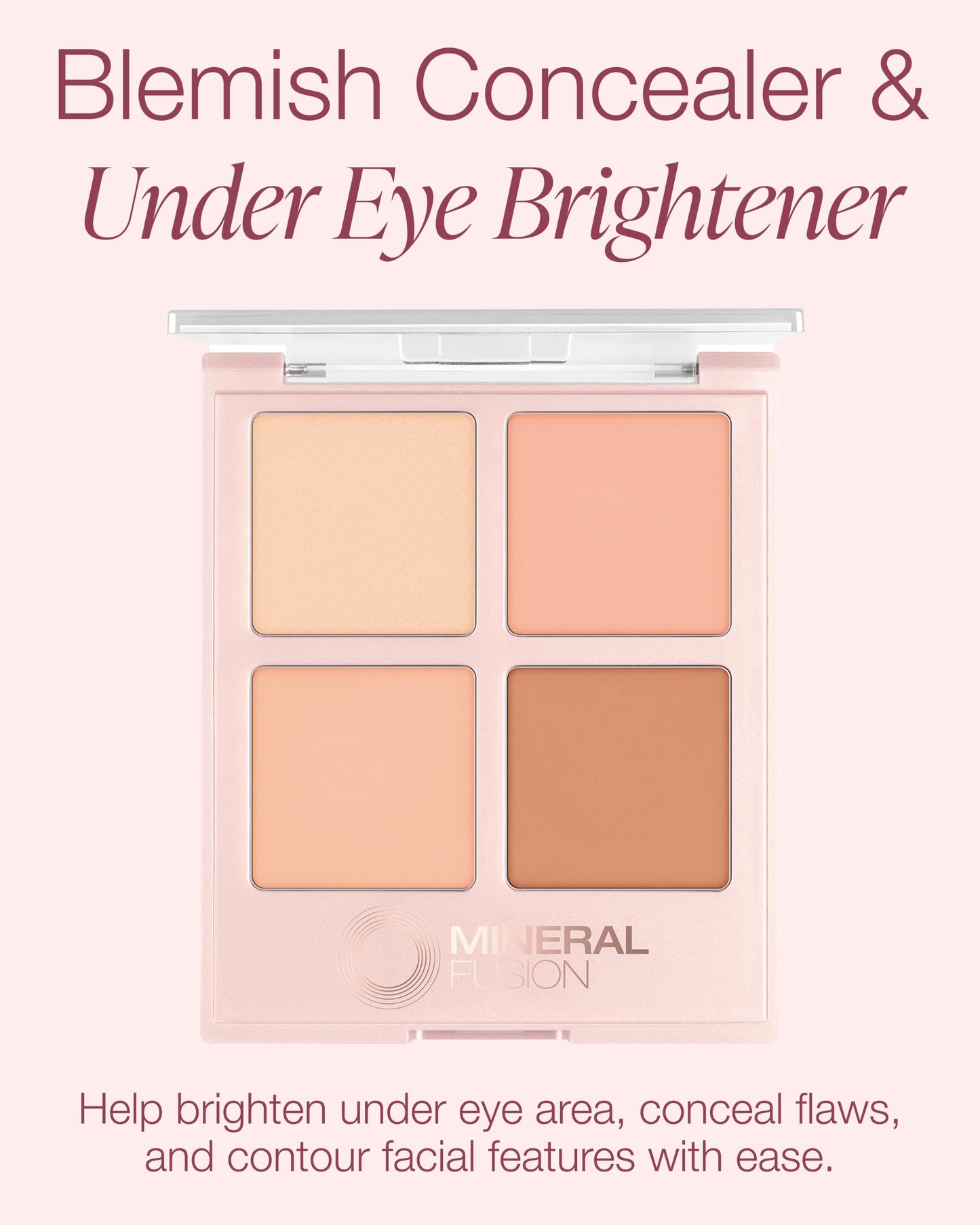 Mineral Fusion Makeup Cream Concealer Eye Palette Quad - 4 Light to Neutral Shades - Indulgence - Blemish Concealer & Under Eye Brightener -