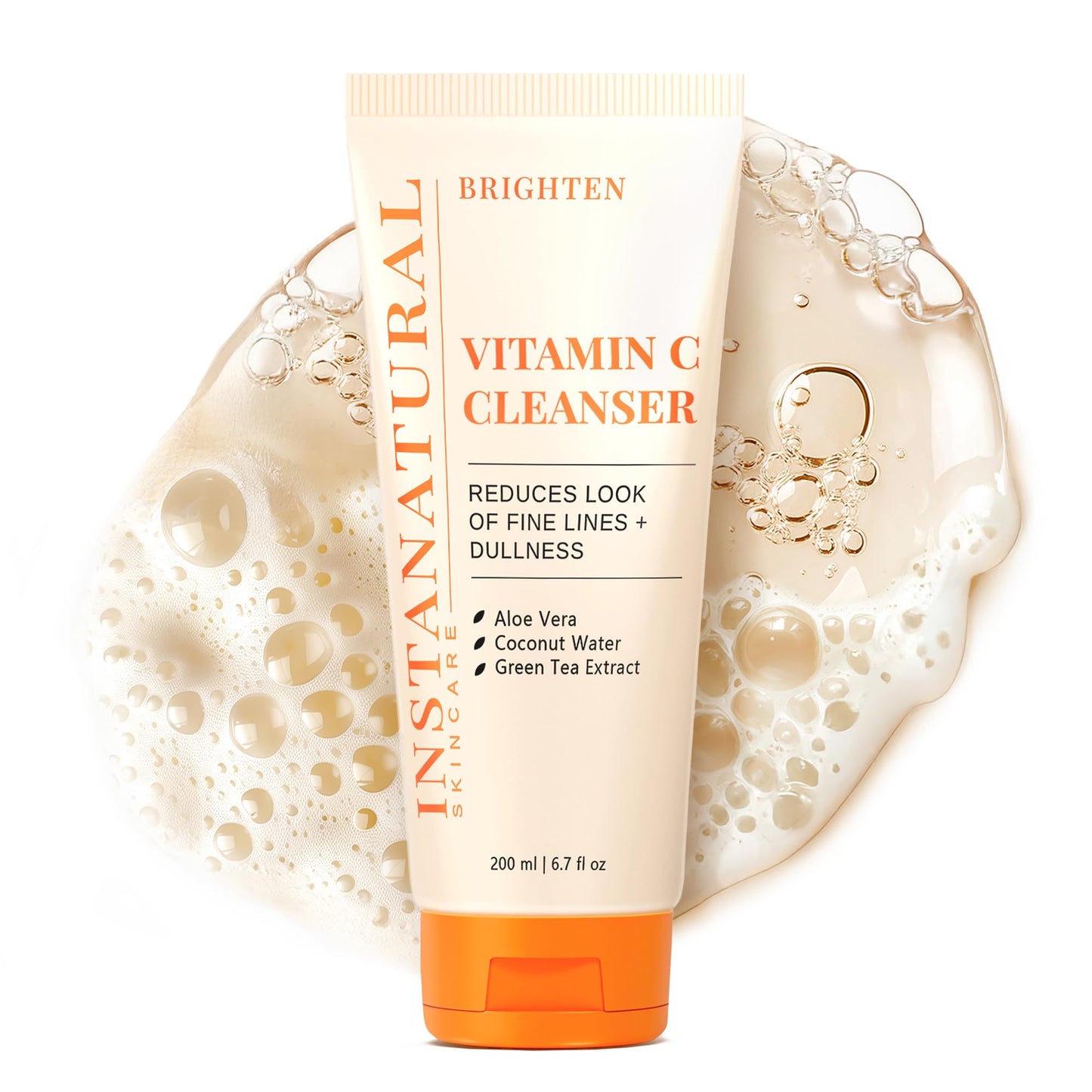 InstaNatural Vitamin C Cleanser | All Natural Face Wash, Brightens Skin, Good for Uneven Texture, USA Made with Coconut Water and Aloe Vera, 6.7 FL Oz