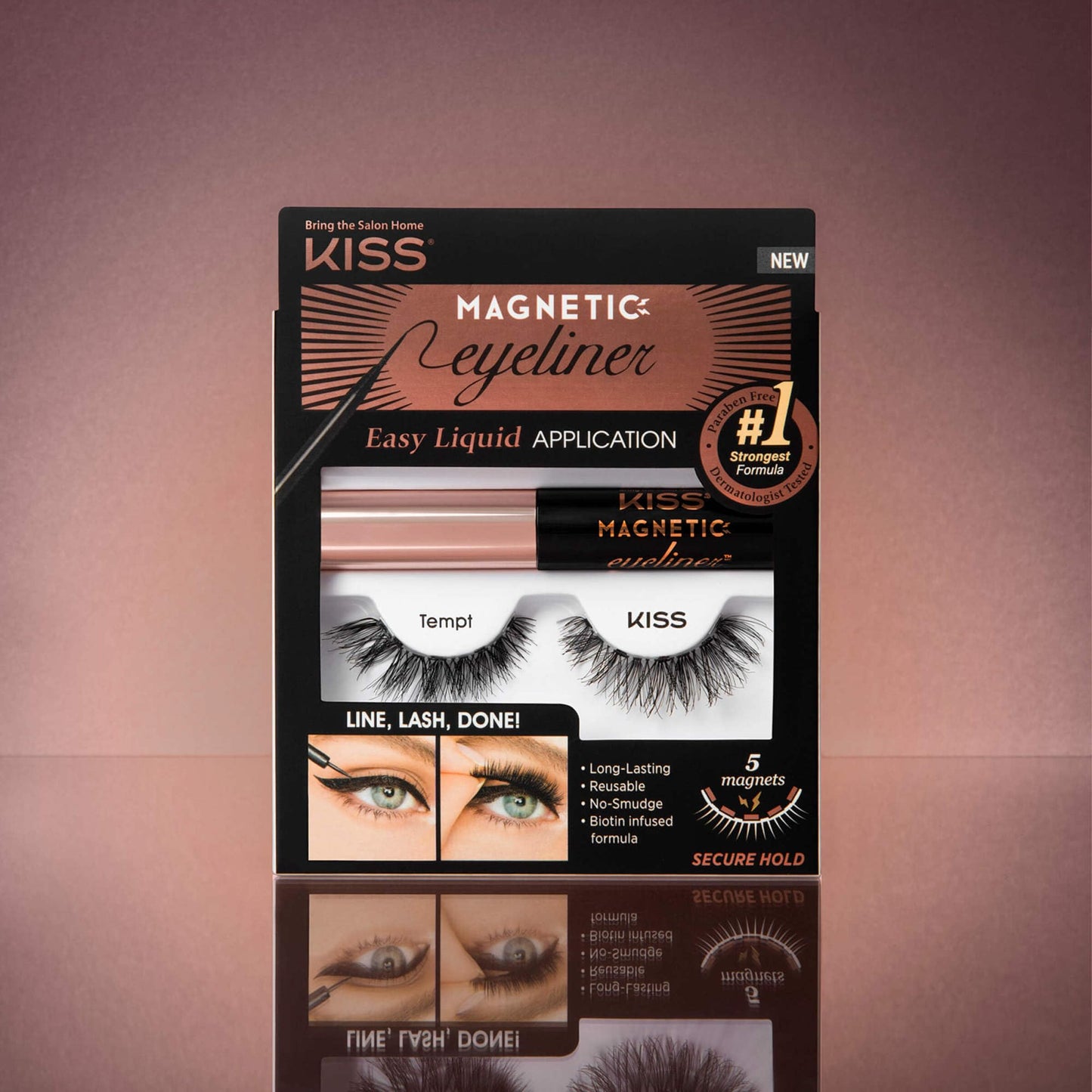 KISS Magnetic False Eyelashes and Eyeliner, ‘Tempt’, 14mm, Easy to Apply, Reusable, No Glue, Flexiband Technology, Precision Felt Tip, Fortified
