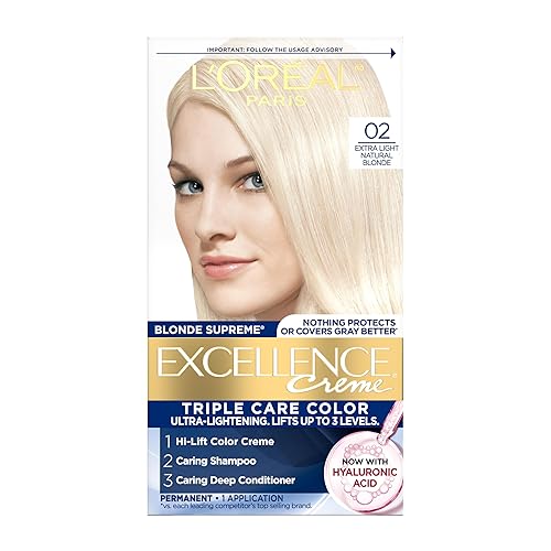 L'Oreal Paris Excellence Crème Permanent Hair Dye, Triple Care Hair Color with Pro-Keratine Complex for 100% Gray Hair Coverage, 02 Extra Light
