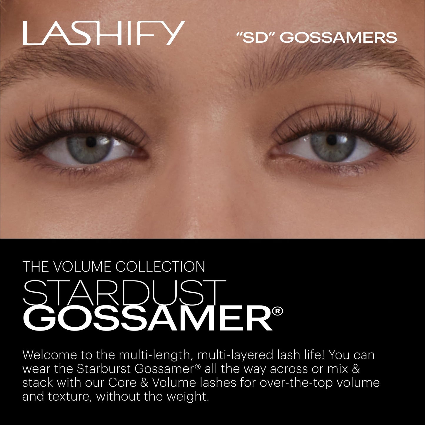 Lashify Stardust 12mm Gossamer DIY Eyelash Extensions Refill, The Multi-Length Multi Layered Lash, Thin Fibers of the Classic "C" Style, Black, Easy