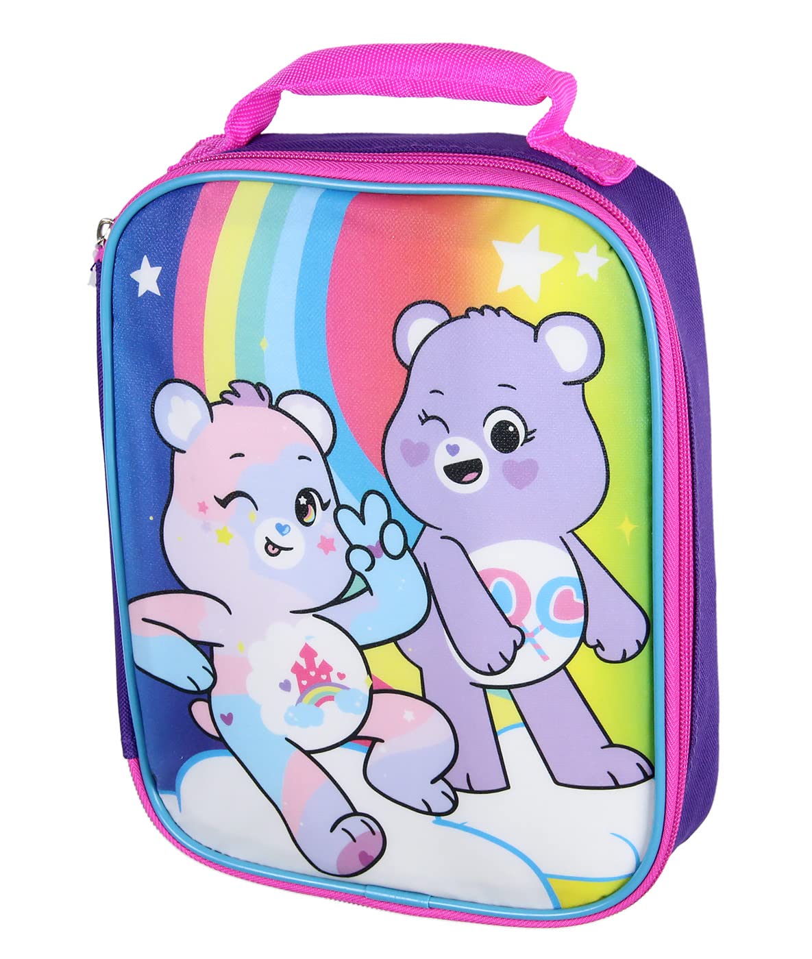 Bioworld Carebears Caring Is Magic 16" Backpack Lunch Tote Water Bottle Sticker Set 5 Pc Mega Set