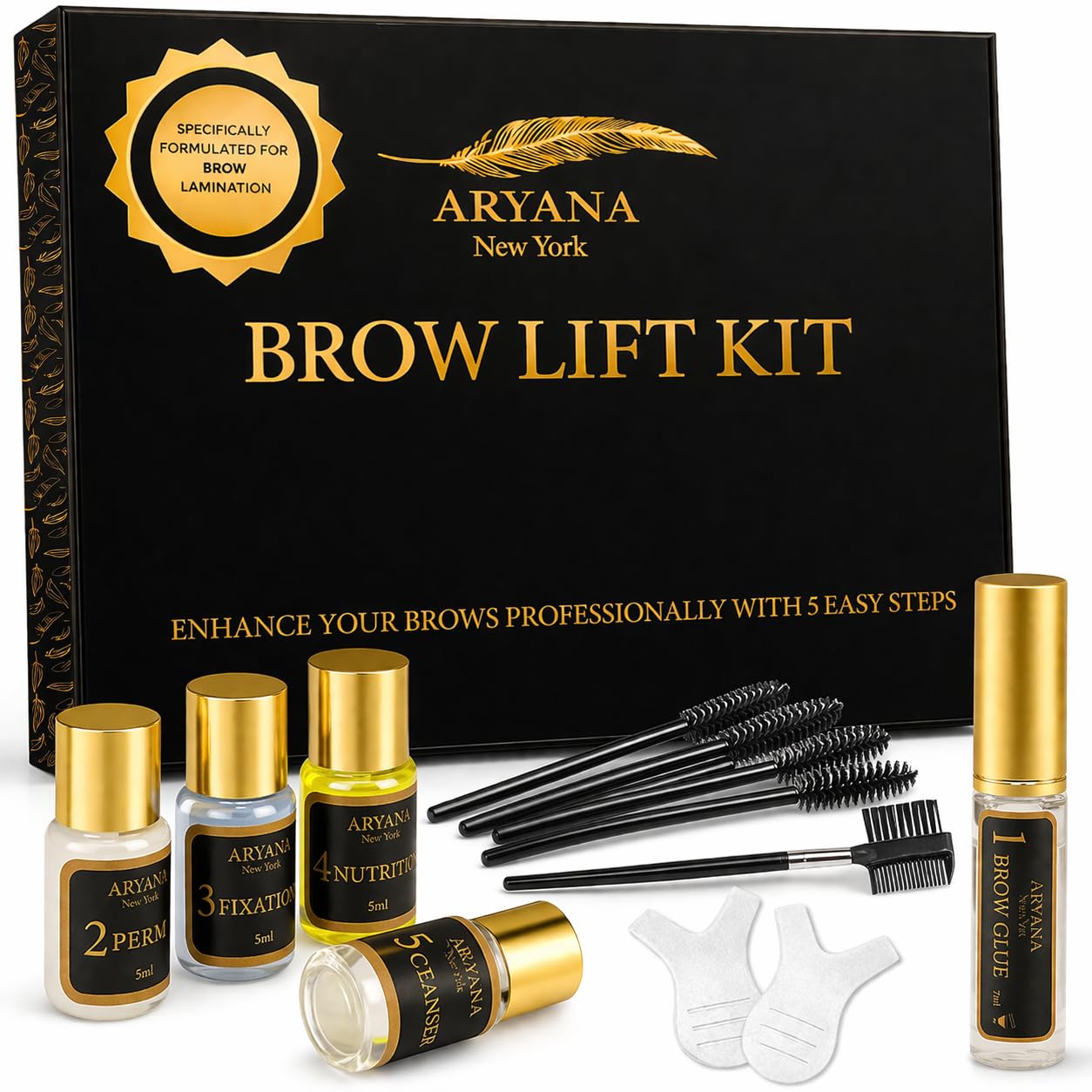 ARYANA NEW YORK Eyebrow Lamination Kit | Brow Lift Kit | At Home DIY Brow lamination | Instant Professional Lift For Fuller Eyebrows | Brow Brush Beauty and Personal Care ARYANA NEW YORK