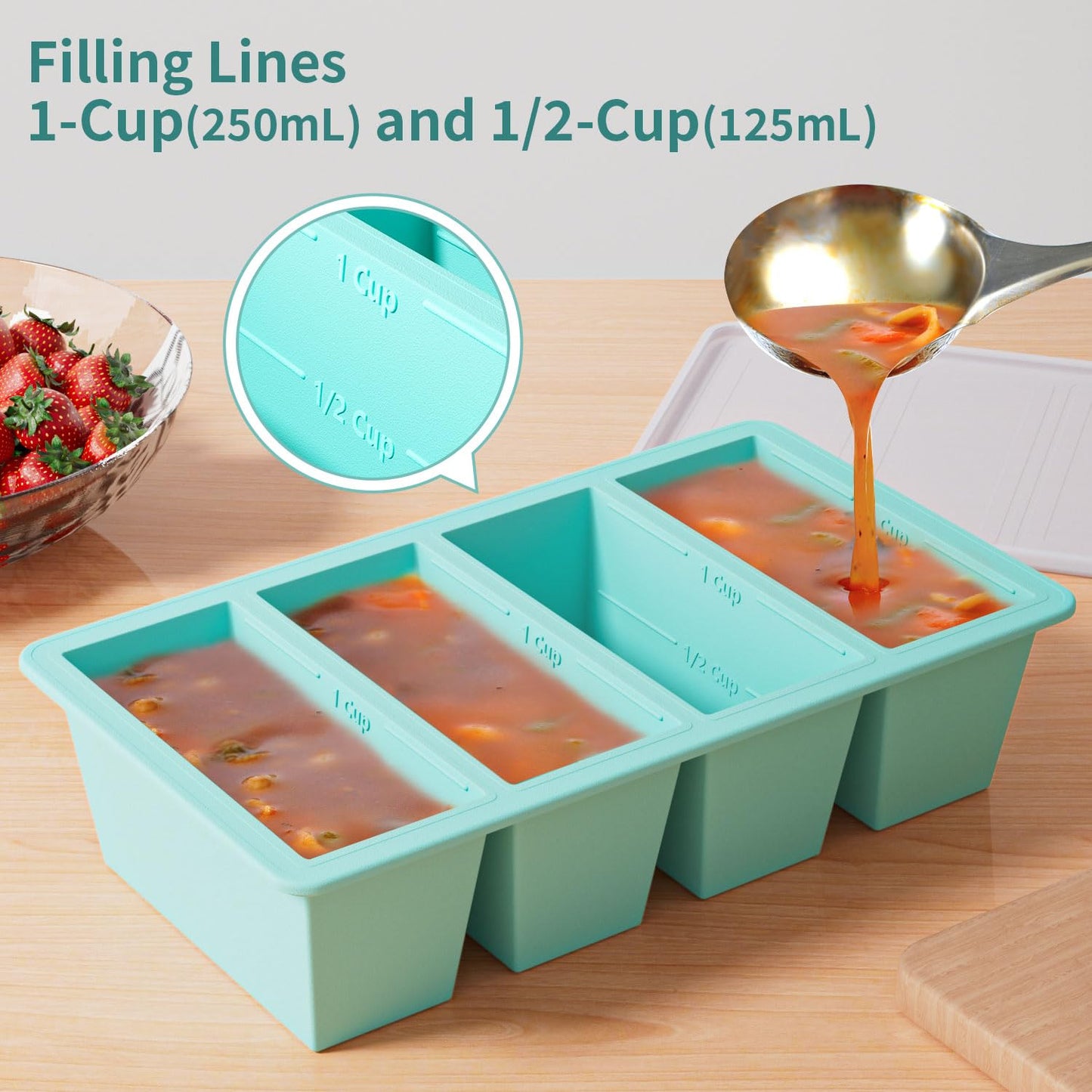 Silicone Freezer Tray for Sauce Cube: GGOW Silicone Freezing Tray for Broth Soup Storage - Freeze 250mL 125mL Souped Portion