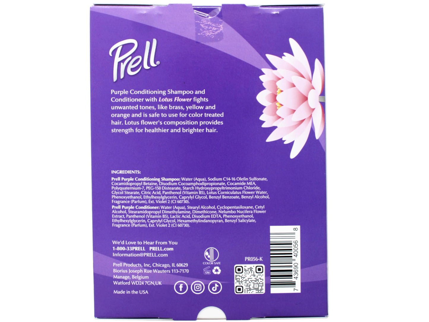 Prell Purple Shampoo + Conditioner Set for Blonde, Bleached, Gray & Silver Hair, Neutralizes Yellow Tones, Color-Safe Hydrating Lotus Flower System