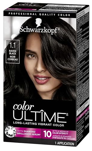 Schwarzkopf Color Ultime 1.1 Raven Black Hair Dye, Permanent Intense Black with Diamond Brilliance, Fade-Resistant, Covers Grays, All Hair Textures