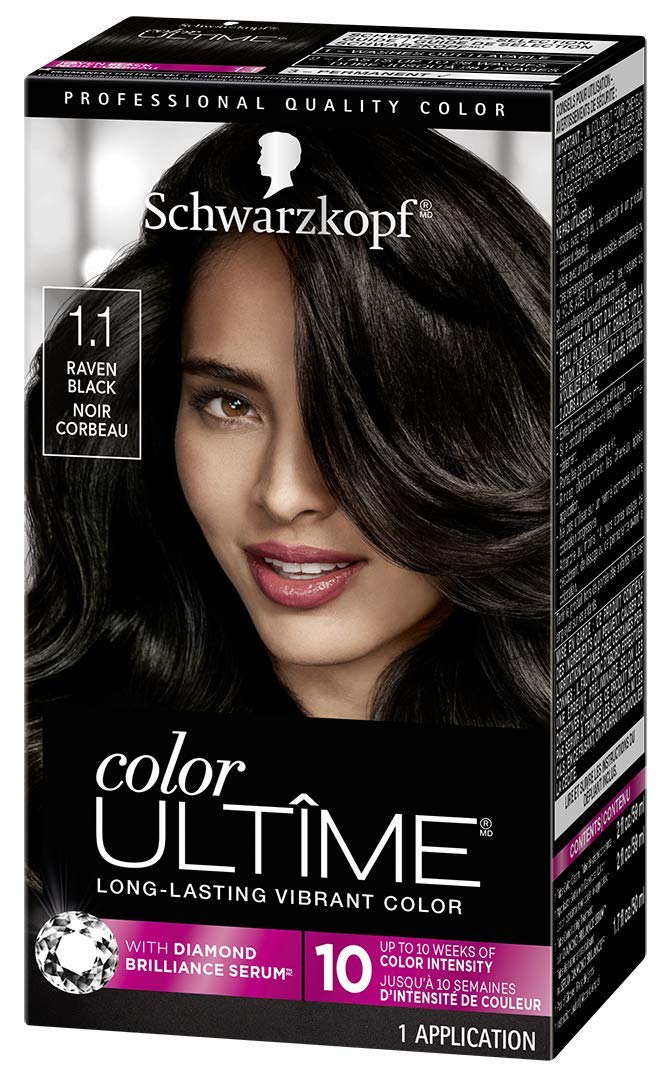 Schwarzkopf Color Ultime 1.1 Raven Black Hair Dye, Permanent Intense Black with Diamond Brilliance, Fade-Resistant, Covers Grays, All Hair Textures