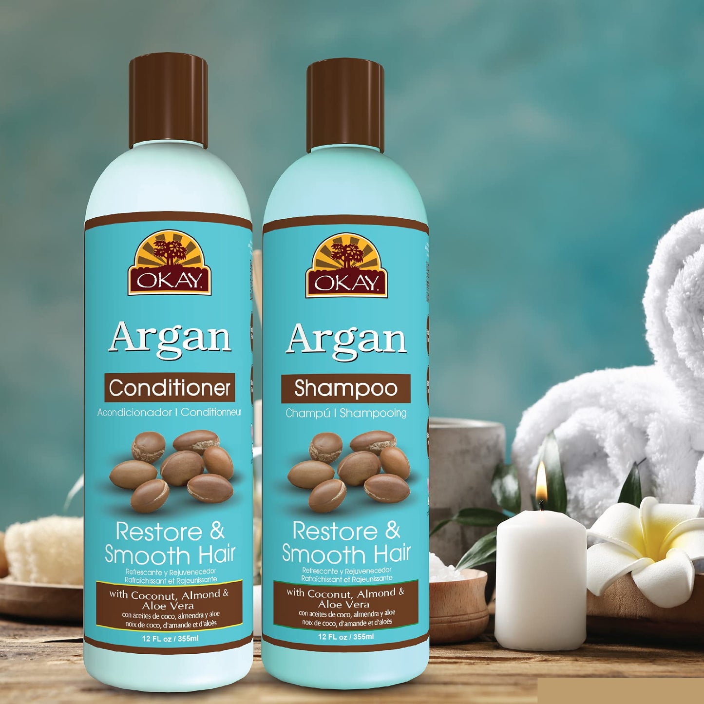 OKAY Argan Shampoo & Conditioner Set 24 oz | Sulfate Free Hair Care System for Dry & Damaged Hair | Hydrating, Smoothing & Frizz Control Formula