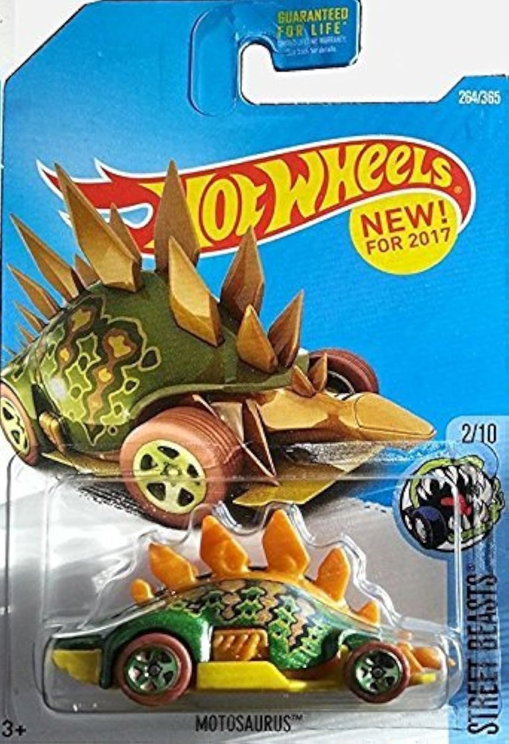 Hot Wheels 2017 Street Beasts Motosaurus (Dinosaur Car) 264/365, Green and Brown