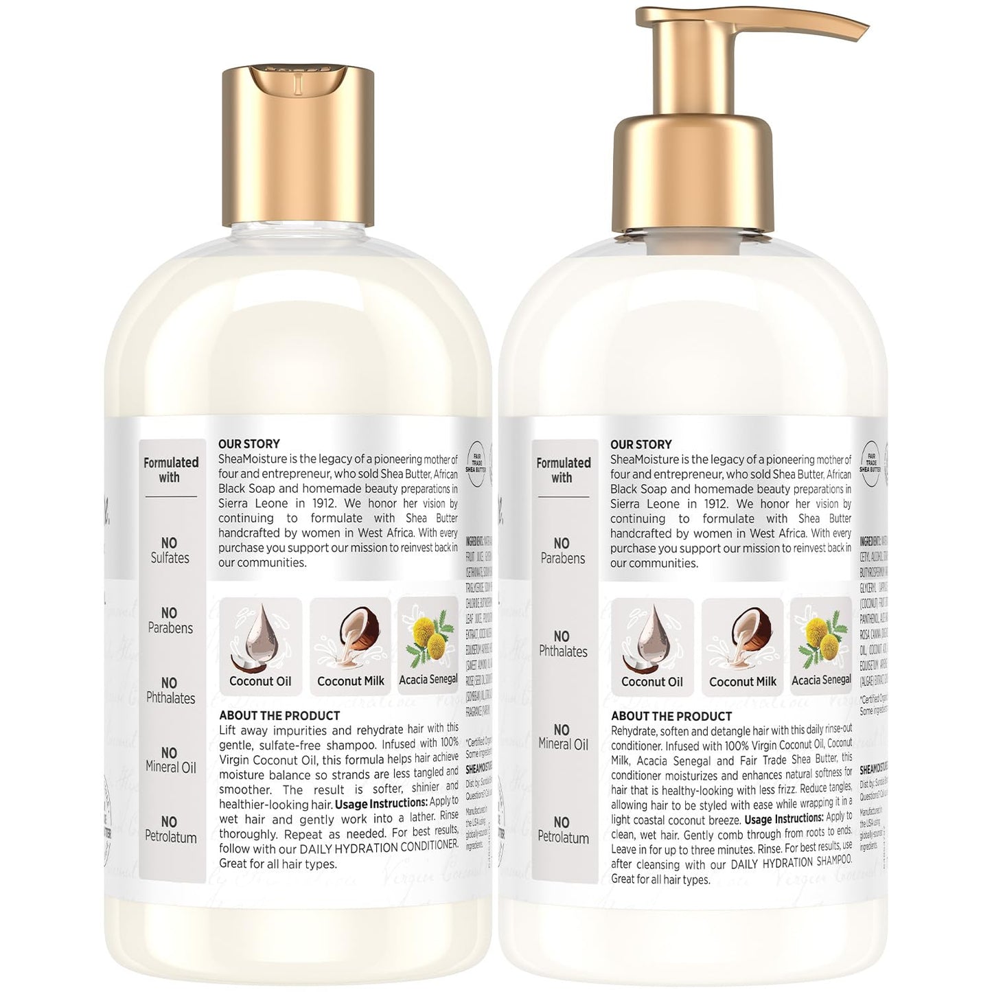 SheaMoisture Shampoo & Conditioner Set, Daily Hydration with Pure Coconut Oil - New Look, Improved Creamy Lather, Cruelty-Free, 13 Oz Ea
