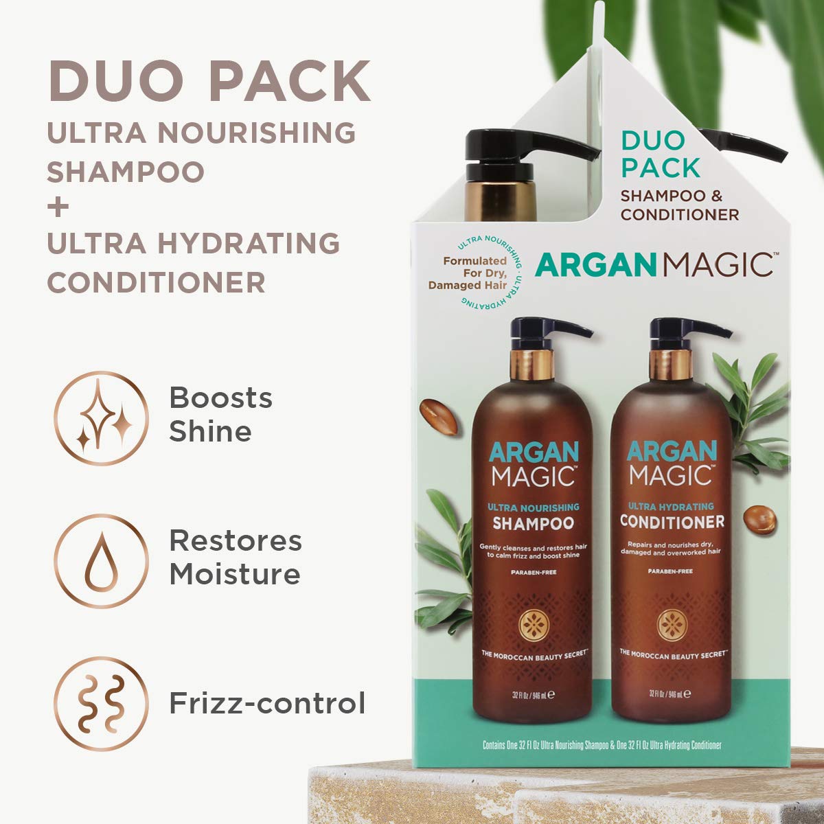 Argan Magic Ultra Shampoo and Conditioner Combo Pack for Dry and Damaged Hair - Revives & Dehydrated Brittle Hair | Detangles, Smooths & Softens |