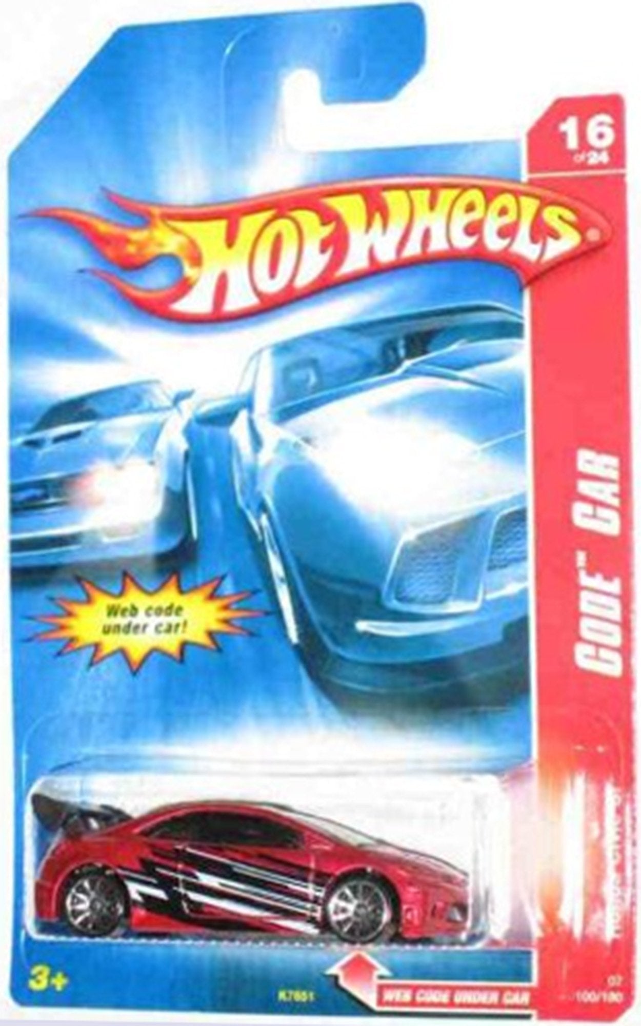 Hot Wheels 2007 100 Code Car Series Red Honda Civic SI On A Blue Hot Wheels Stars Card