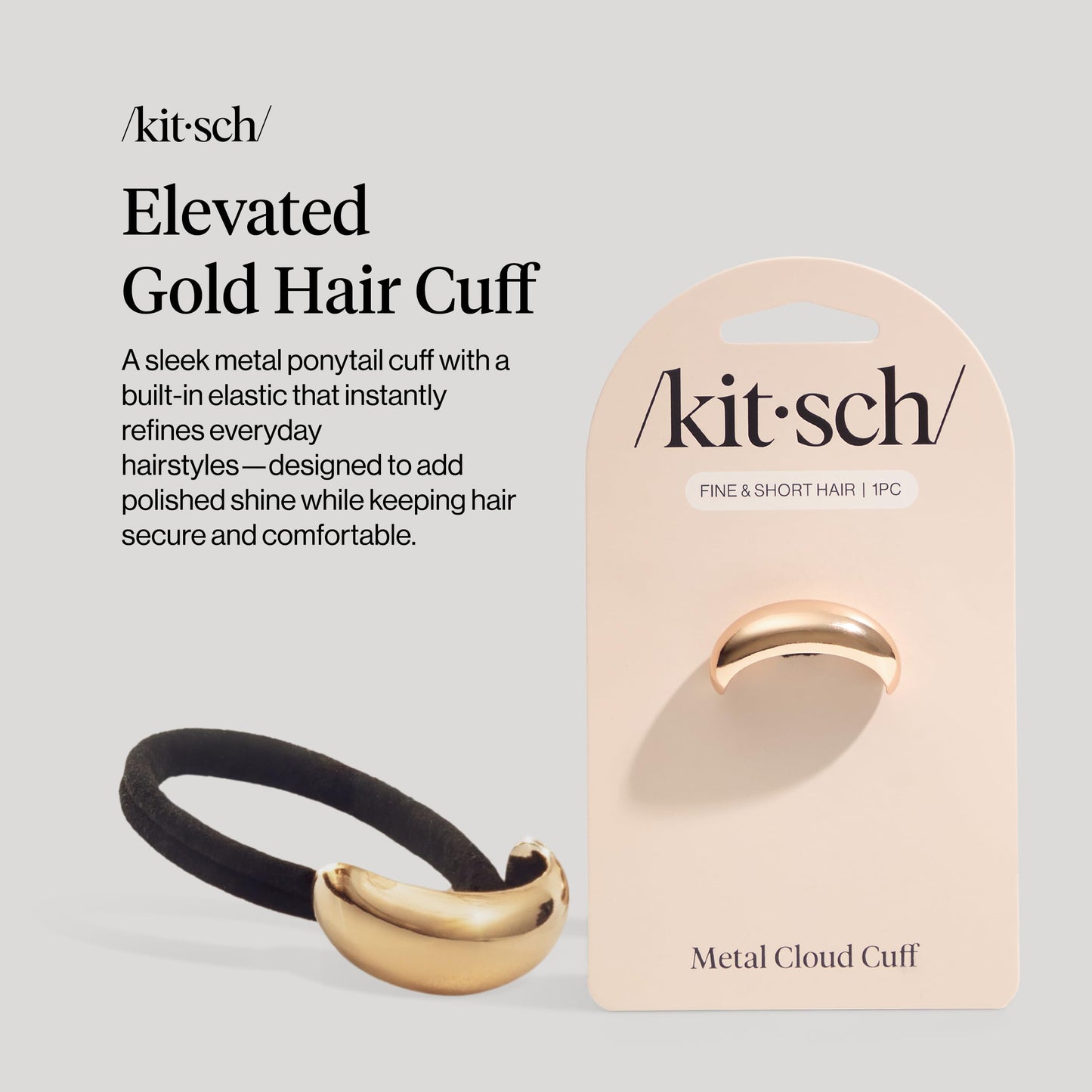 Kitsch Gold Hair Cuff - Metal Ponytail Cuff for Braids, Updos & Everyday Hairstyle | Durable & Elegant Hair Ties | Girl Fashion Accessories - Large Beauty and Personal Care Kitsch