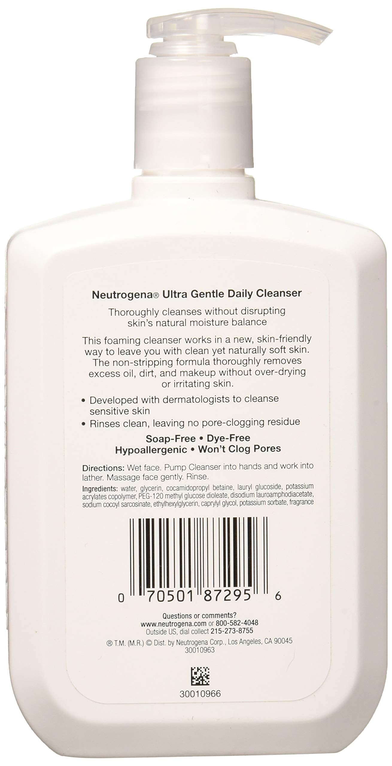 Neutrogena Ultra Gentle Daily Facial Cleanser for Sensitive Skin, Oil-Free, Soap-Free, Hypoallergenic & Non-Comedogenic Foaming Face Wash, 12 fl. oz