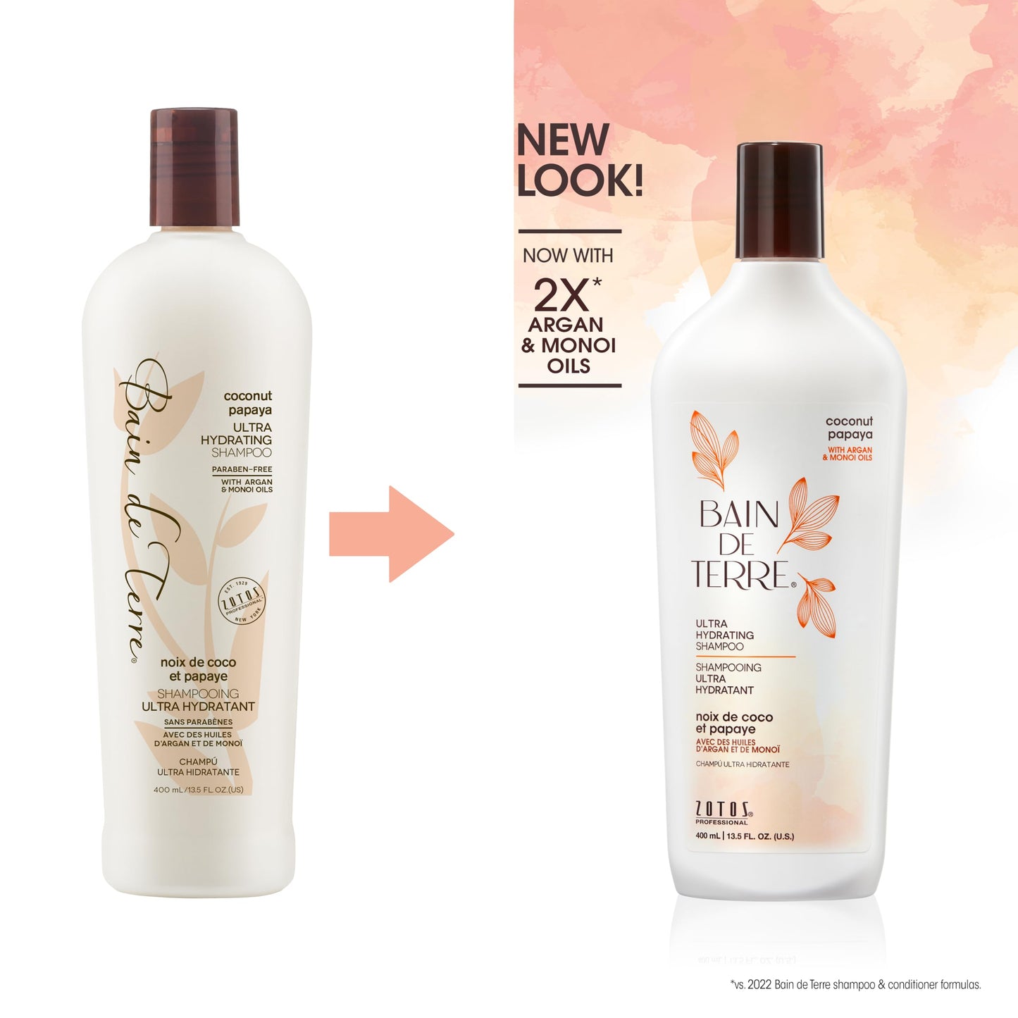 Bain de Terre Coconut Papaya Ultra Hydrating Shampoo, Moisture Quench for Dry, Damaged Hair, with Argan & Monoi Oils, Paraben-Free, Color-Safe