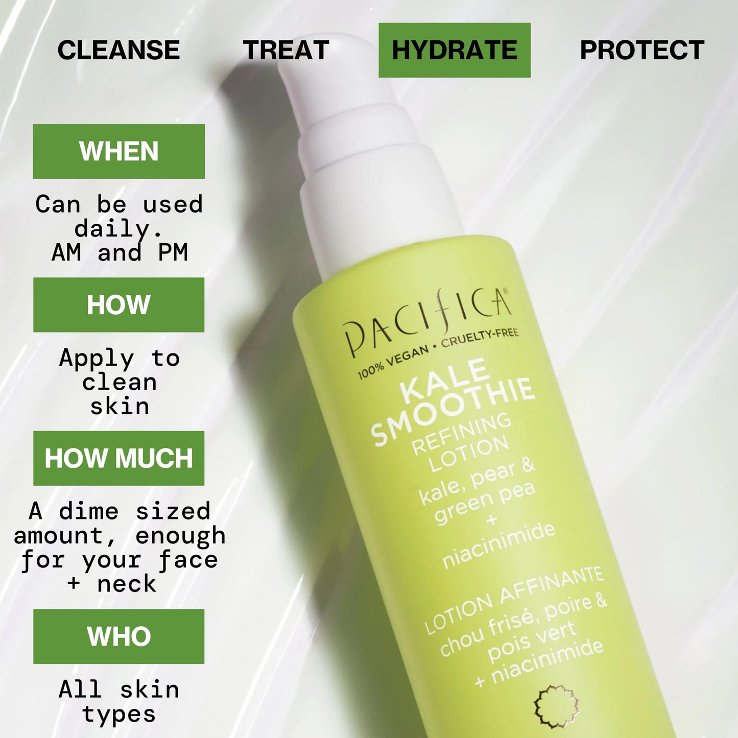 Pacifica Kale Smoothie Face Lotion, Refining Skincare, Face Moisturizer, Niacinamide, Vitamin C and E, Minimize Pores, Face Serum, For All Skin Types