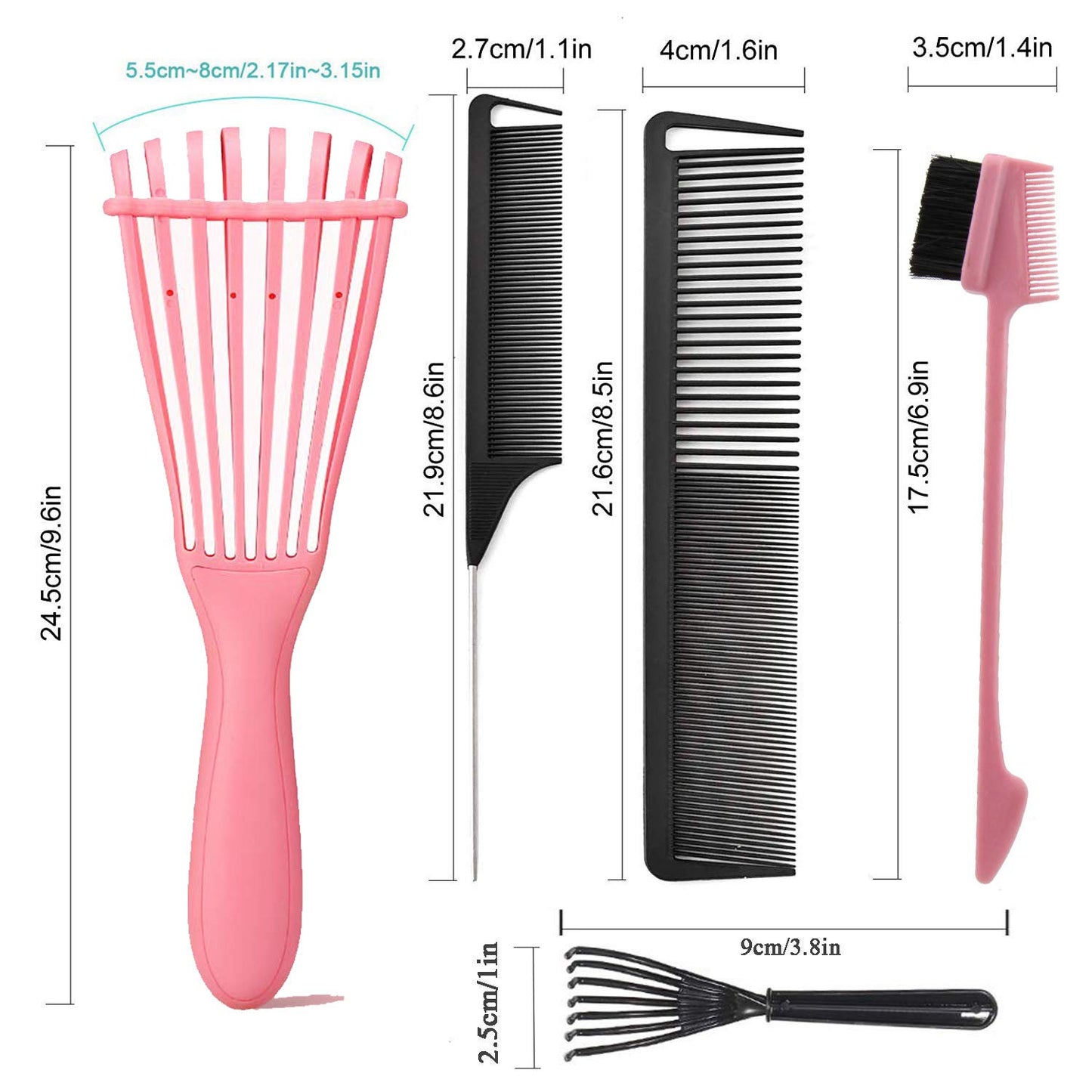 EZ Detangler Brush with Edge Brush, Rat Tail Combs Set for Natural, Curly, Wet/Dry, Black Hair, Flex Detangling Brush set for Hair Style and Cuting