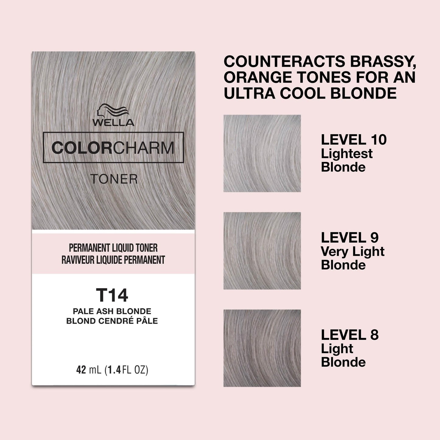 COLORCHARM Permanent Liquid Toners | Neutralize Brass | Free of Parabens | Vegan | T14 Pale Ash Blonde | 1.4 Fl Oz