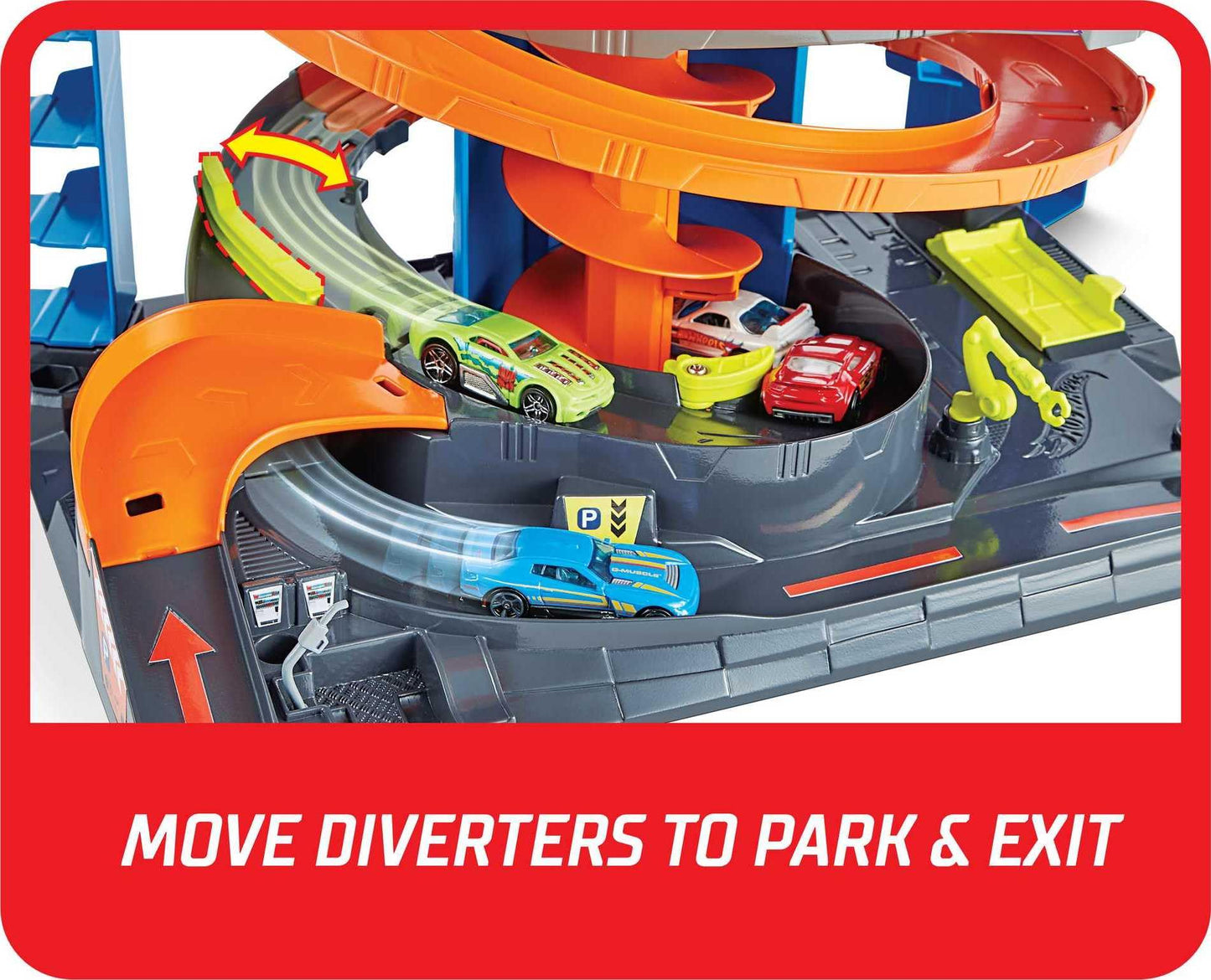Hot Wheels City Mega Garage Playset with Corkscrew Elevator, Parking for 60+ Cars, Includes 1:64 Scale Vehicle, Kids Toy Gift Ages 4+ (HFH03)