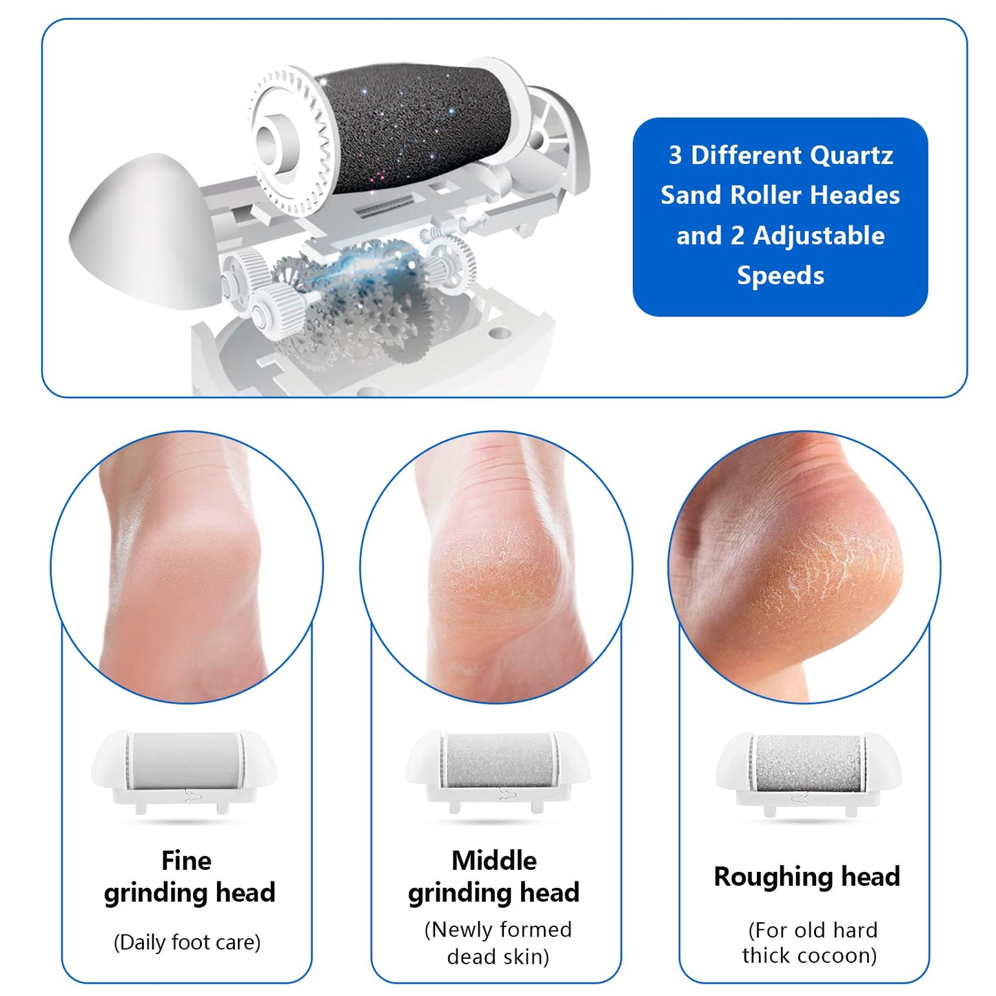 Electric Foot Callus Remover Kit, Elmchee Rechargeable Callous removers 3 Grinding Heads Waterproof Foot Scrubber File, Professional Pedicure Tools