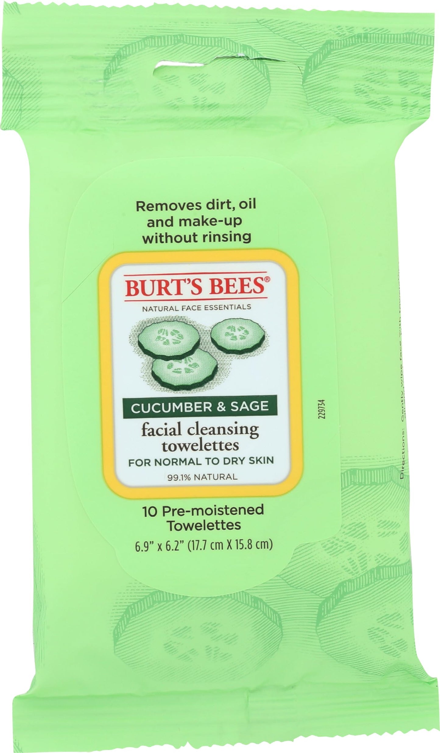 Burt's Bees Facial Cleansing Towelettes, Cucumber & Sage, 10 Count