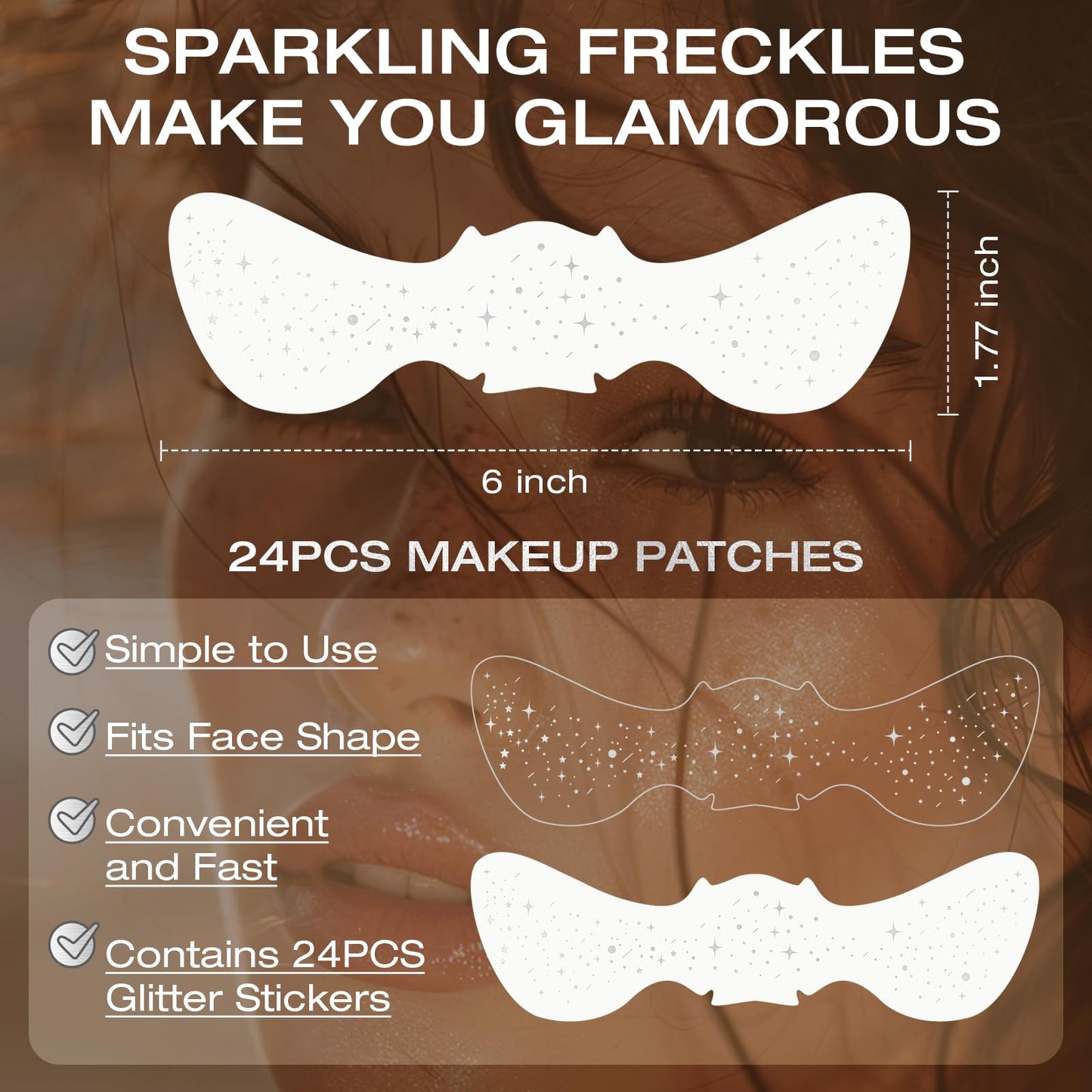 Leterly 24 Pcs Glitter Freckles Face Tattoo,Silver Face Glitter Makeup Patches Cute Sparkle Freckles Patches Waterproof Makeup Speckles for Face