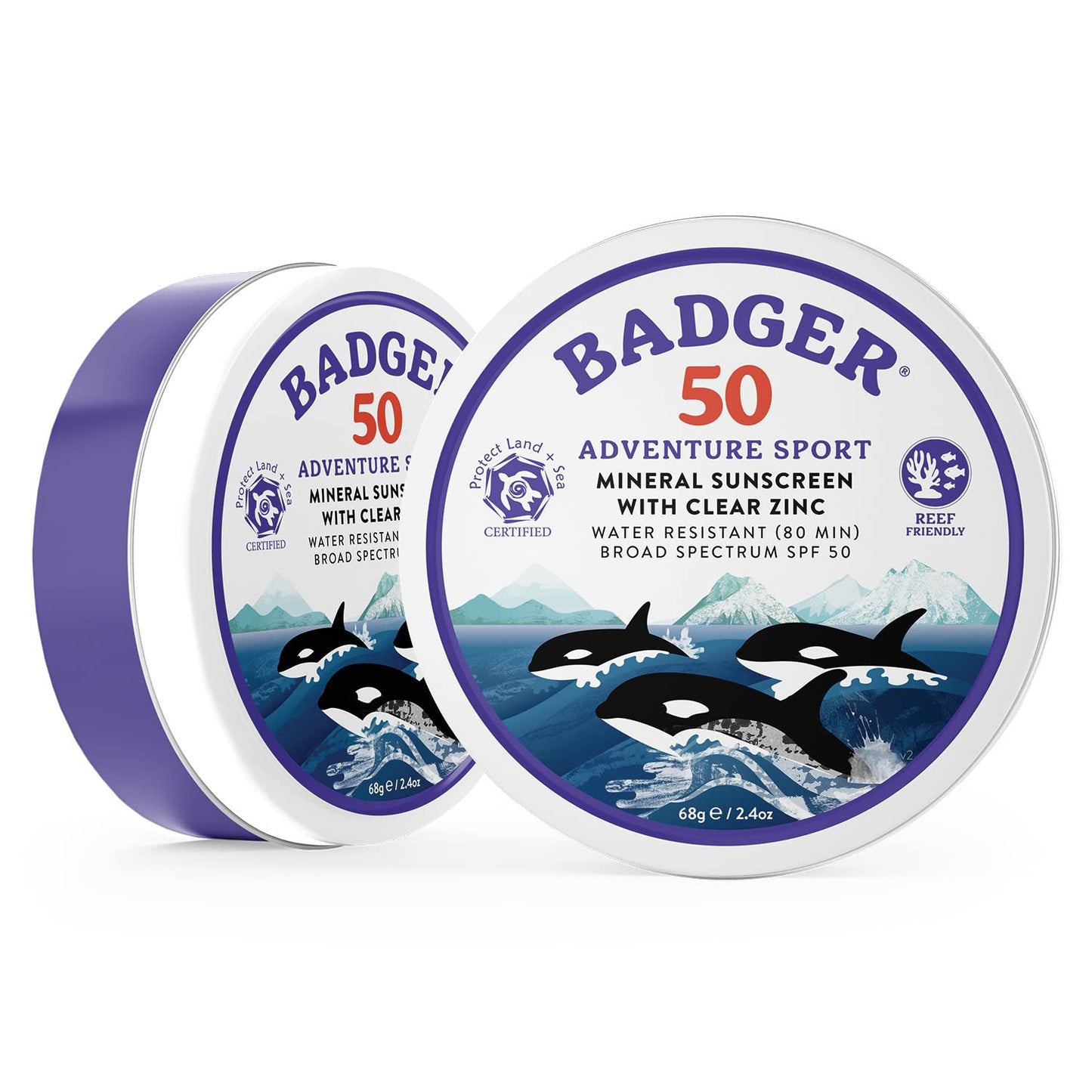 Badger Reef Safe Mineral Sunscreen, SPF 50, 98% Organic with Zinc Oxide, Non Toxic, Water Resistant, Unscented & Hypoallergenic, Broad - Spectrum,
