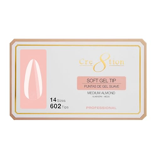 Cre8tion Soft Gel Nail Tips, Medium Almond Shape, 602 Tips in 14 Sizes (00-9) for Professional Nail Extensions Beauty & Personal Care Cre8tion