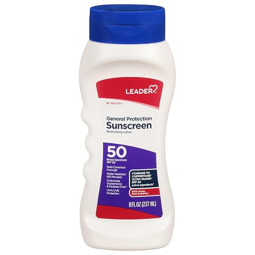 LEADER Sunscreen General Protection Moisturizing Lotion, Broad Spectrum, SPF 50, Water Resistant (80 mins), Reef Friendly Formula, Octinoxate
