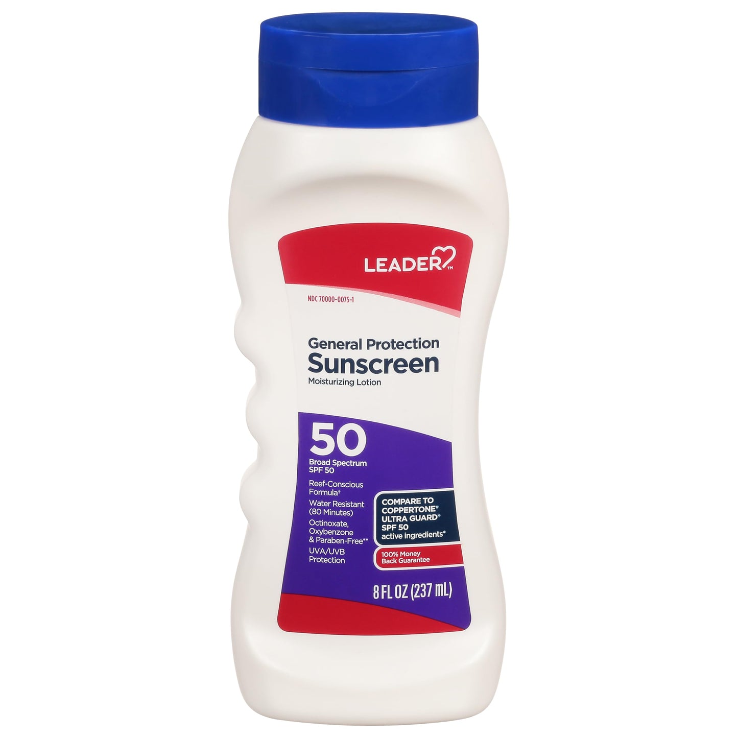 LEADER Sunscreen General Protection Moisturizing Lotion, Broad Spectrum, SPF 50, Water Resistant (80 mins), Reef Friendly Formula, Octinoxate