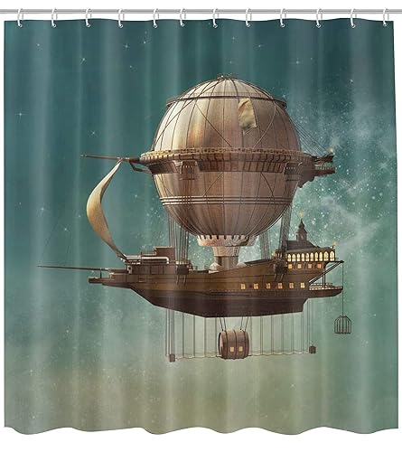 GETTOGET Sky Scenery Steampunk Airship Shower Curtain,Wonderful and Creative Design Curtain Bathroom Decor Bath Curtain Bathroom,Polyester Fabric…
