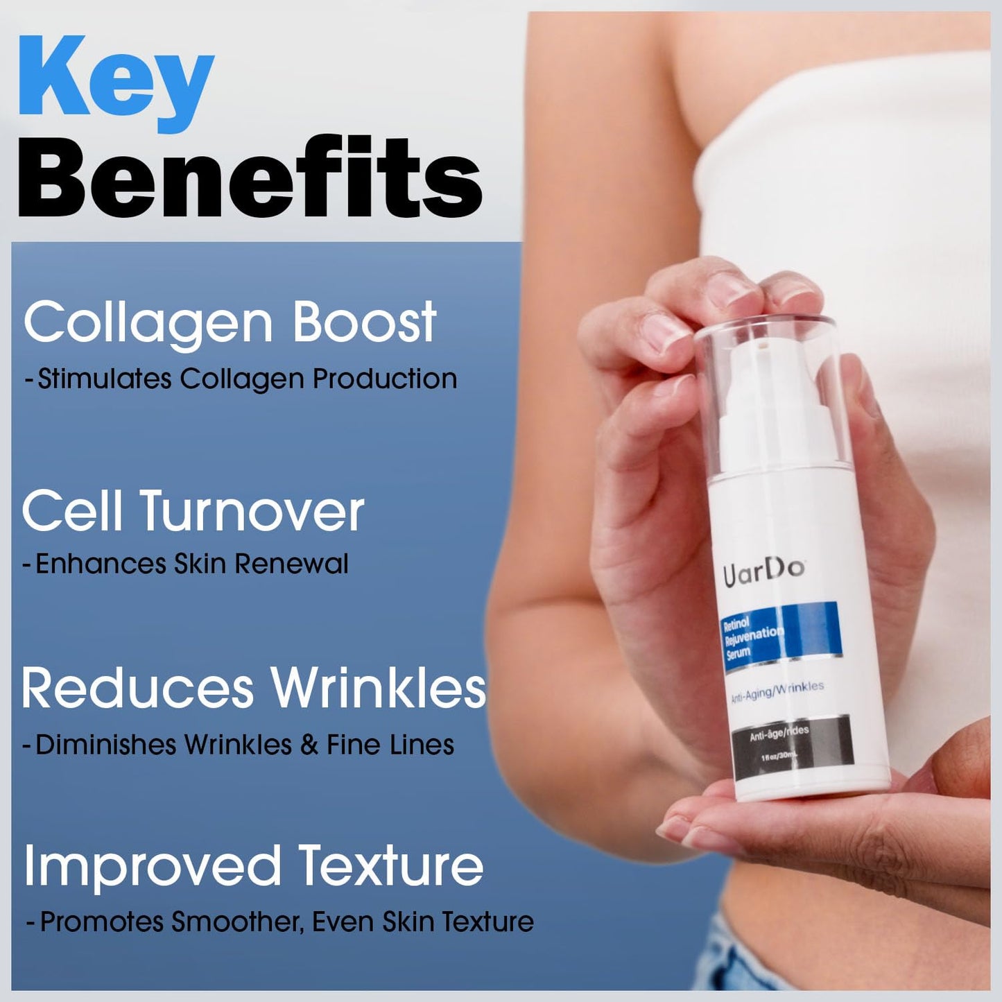 Uardo Retinol Rejuvenation Serum 1 Fl Oz/ 30 ml - usn102 | Smooth Lines & Wrinkles | With Hyaluronic Acid | Moisturizing for the Skin | For Face