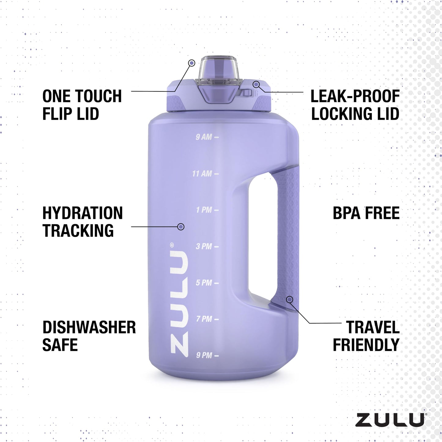 ZULU Goals 64oz Half Gallon Plastic Water Bottle with Straw and Time Marker | Large Reusable Jug with Handle and Leak Proof Lid for All Day