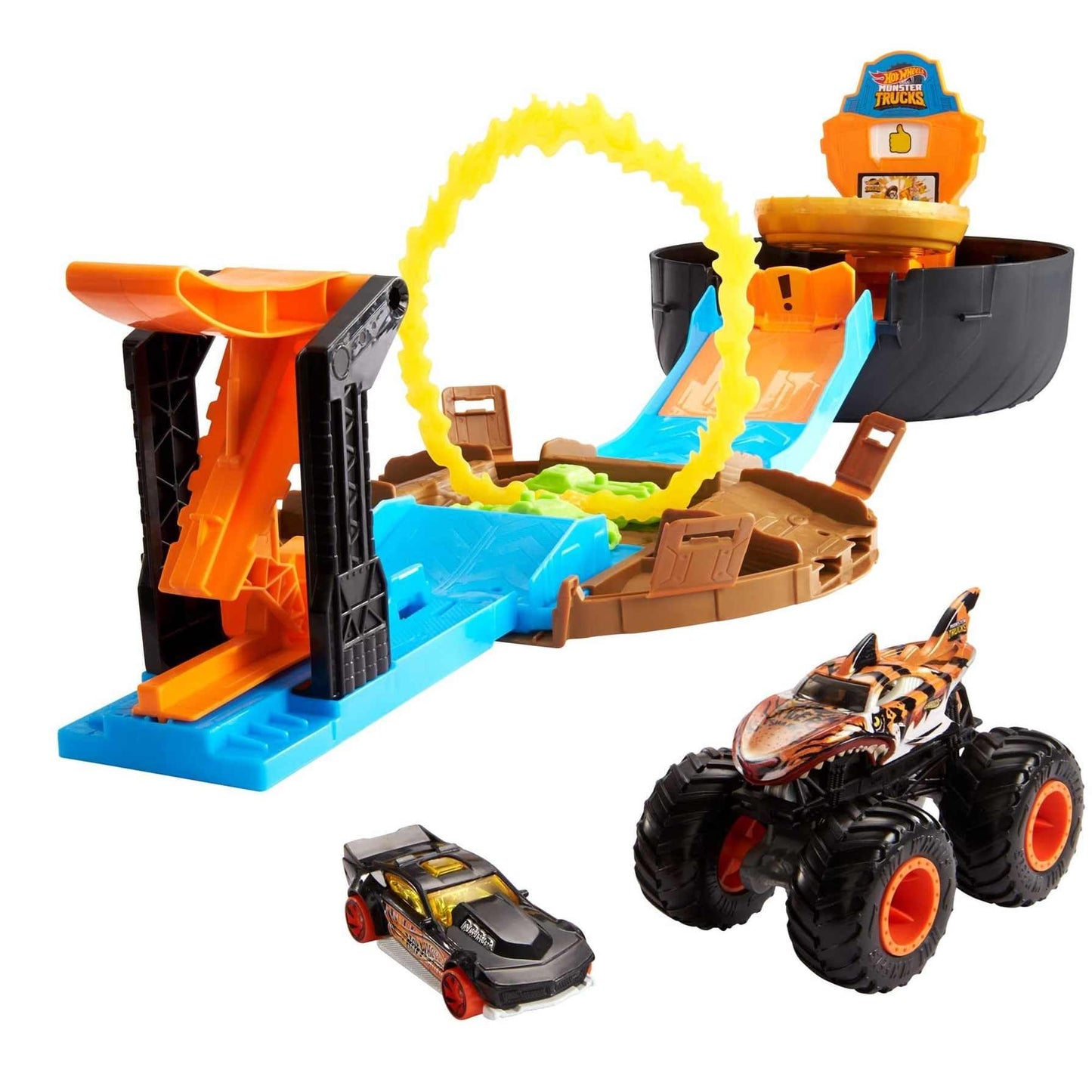 Hot Wheels Monster Trucks Stunt Tire Play Set Opens to Reveal Arena with Launcher, 1 1:64 Scale Car & 1 Monster Truck, Portable Toy Gift Set for Ages…