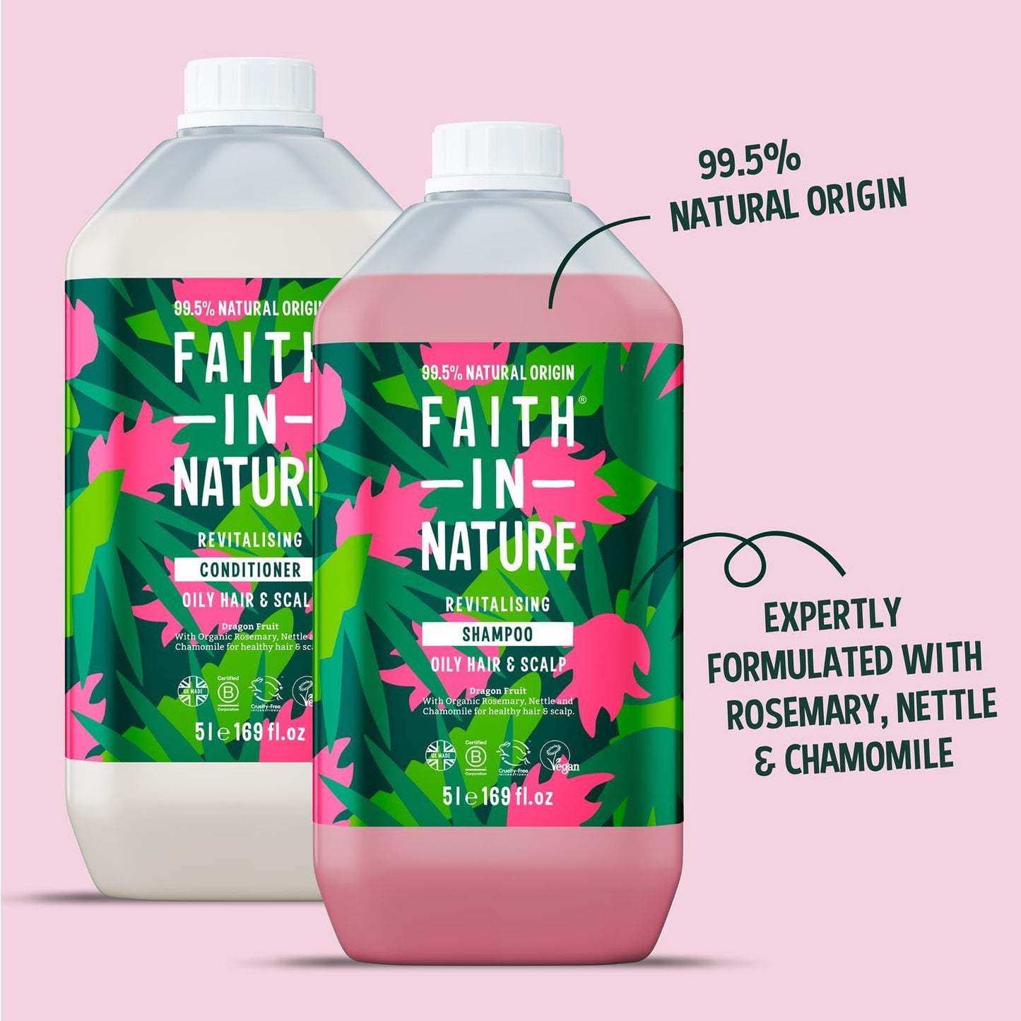 Faith In Nature Natural Shampoo & Conditioner Set - Vegan & Cruelty Free, No SLS or Parabens - 2 x 169 fl oz Value Bundle Pack, Dragon Fruit