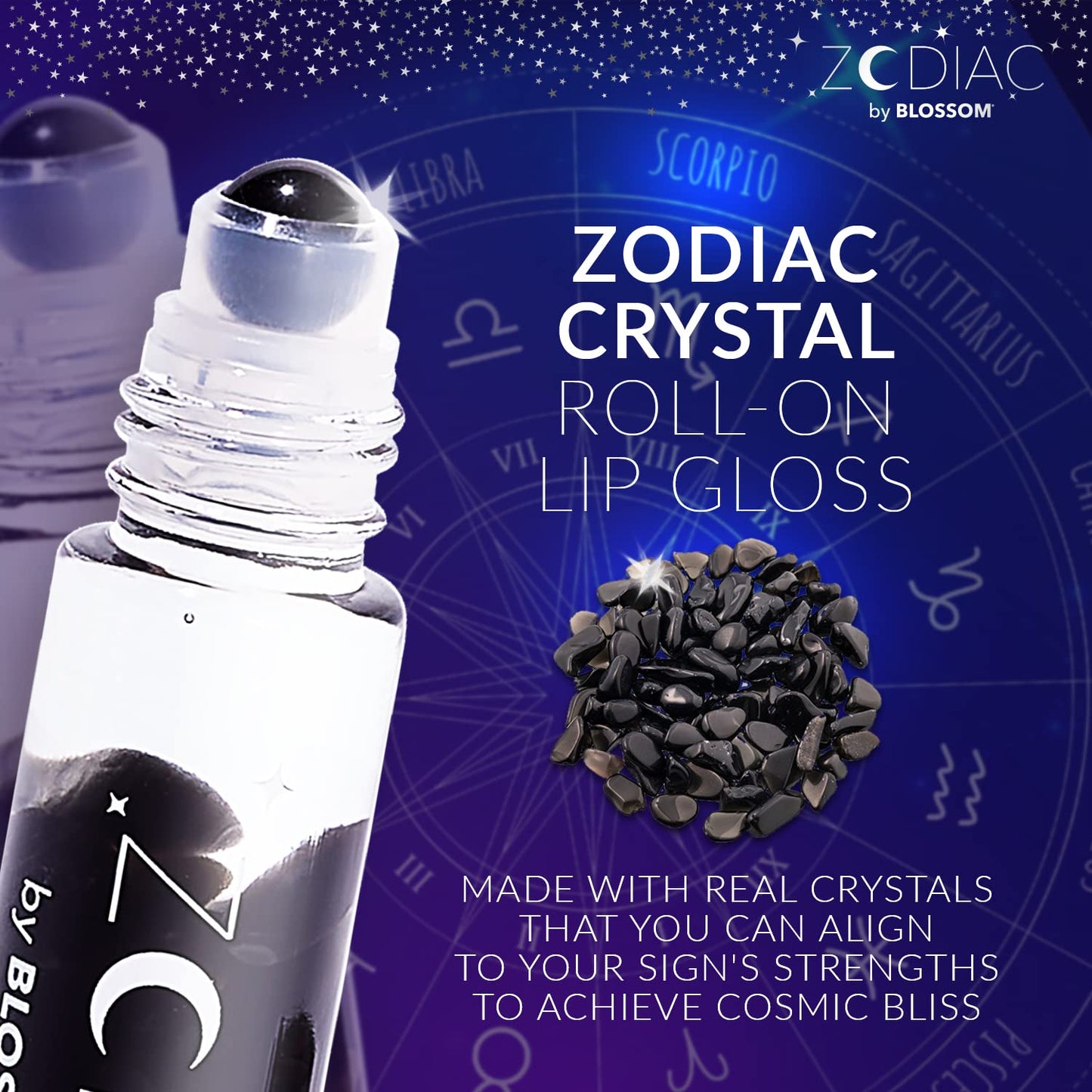 Blossom Lip Gloss Zodiac Sign Vanilla Scented Roll-On Lip Gloss, Moisturizing + Hydrating with Zodiac Crystals, Made in USA, 0.20oz, Scorpio