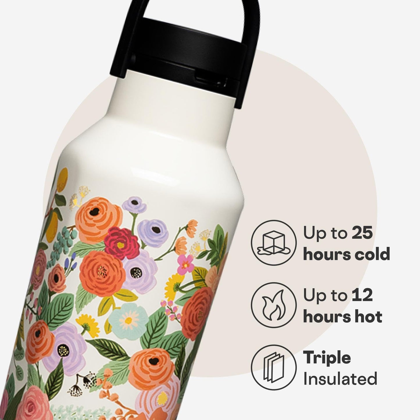 Corkcicle x Rifle Paper Sport Canteen - Keeps Drinks Cold 25 Hours - Stainless Steel - Triple-Insulated - Spill-Proof - Gift for Mom - Great…