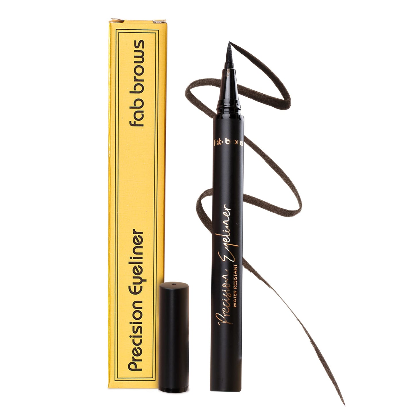 Fab Brows Precision Liquid Eyeliner - Felt-Tipped Liquid Eyeliner Pen - Richly Pigmented Waterproof Black Eyeliner - Achieves Thin or Thick Strokes