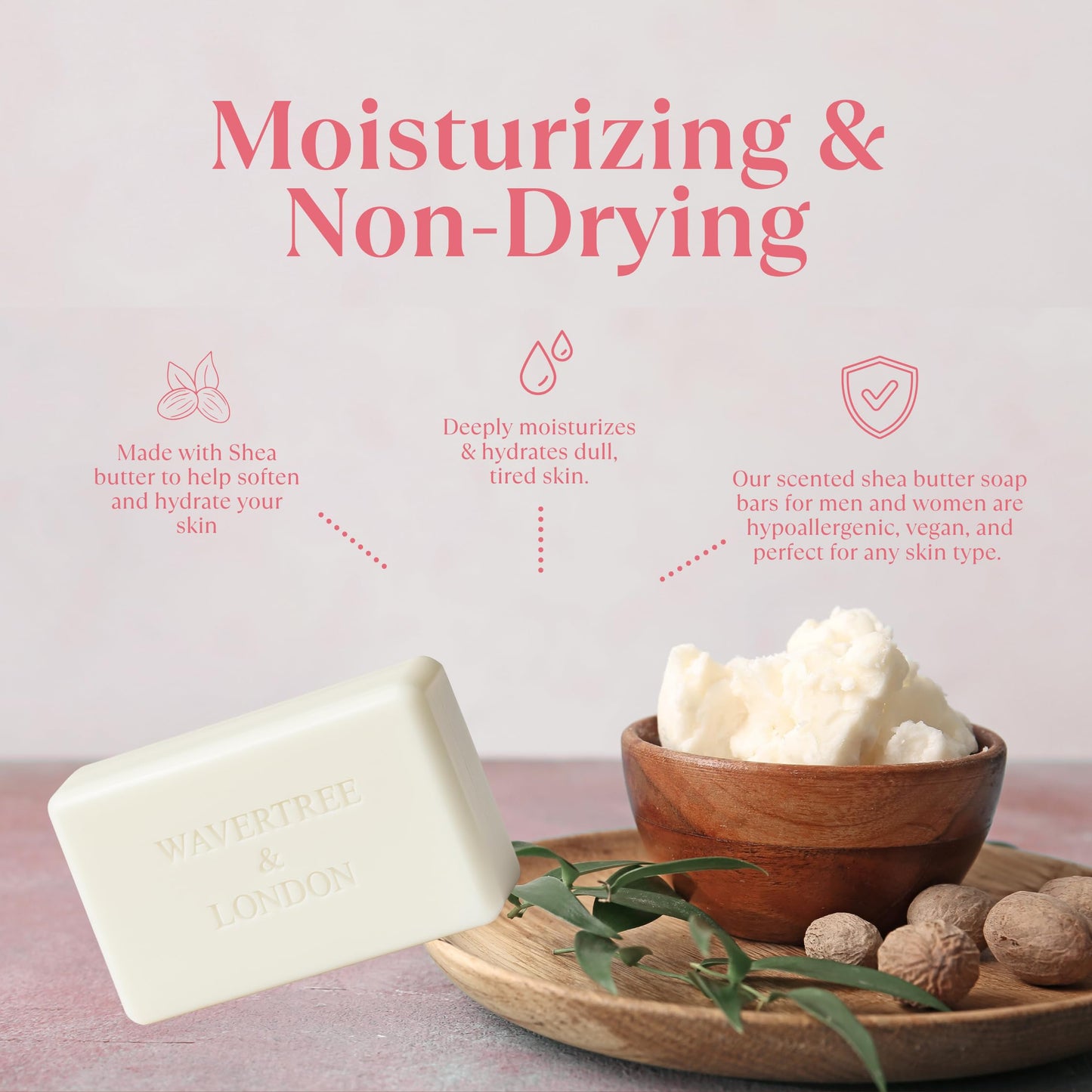 Wavertree & London Marakech Rose Scented Natural Soap Bars (2 Bars), 7oz Moisturizing French Triple Milled Soap enriched with shea butter - Plant Oil