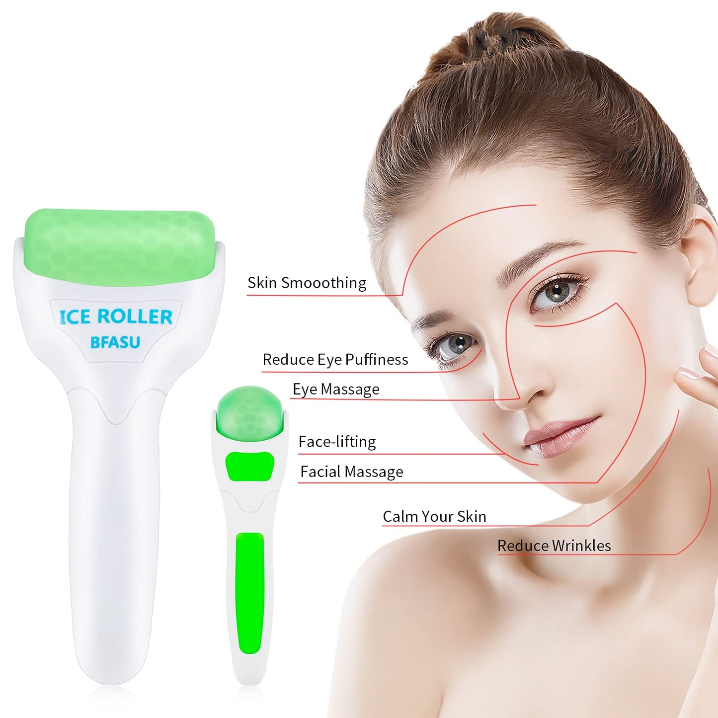 BFASU Ice Roller, Face Roller 2 PCS, Massage Tools with Mini Roller for Eye, Face and Body, Relax and Alleviate Puffiness Fine Lines Minor Pain