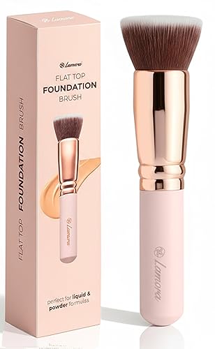 Lamora Makeup Brush Foundation Kabuki - Flat Top Face Brush for Liquid, Cream, and Powder Cosmetics - Full Coverage Blending, Buffing, Stippling